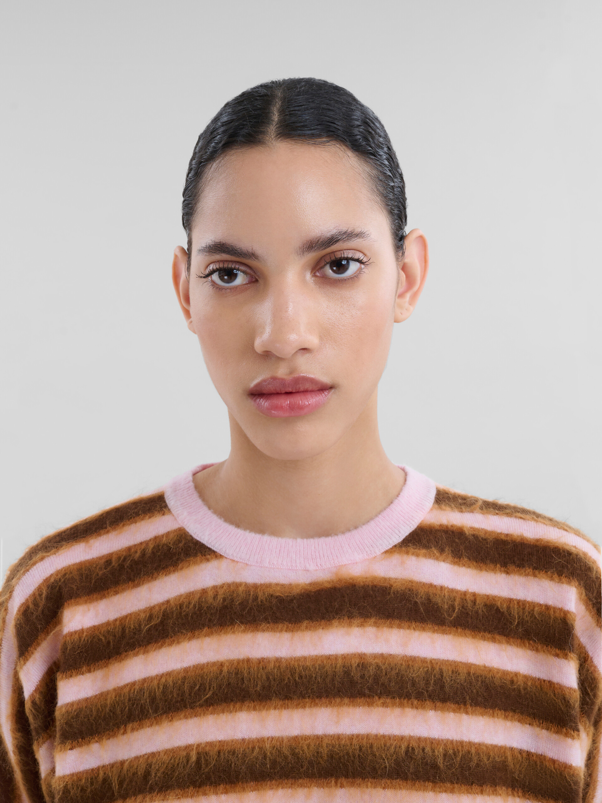 Rosafarben gestreifter Pullover mit halblangen Ärmeln aus Wolle und Mohair - Pullover - Image 4