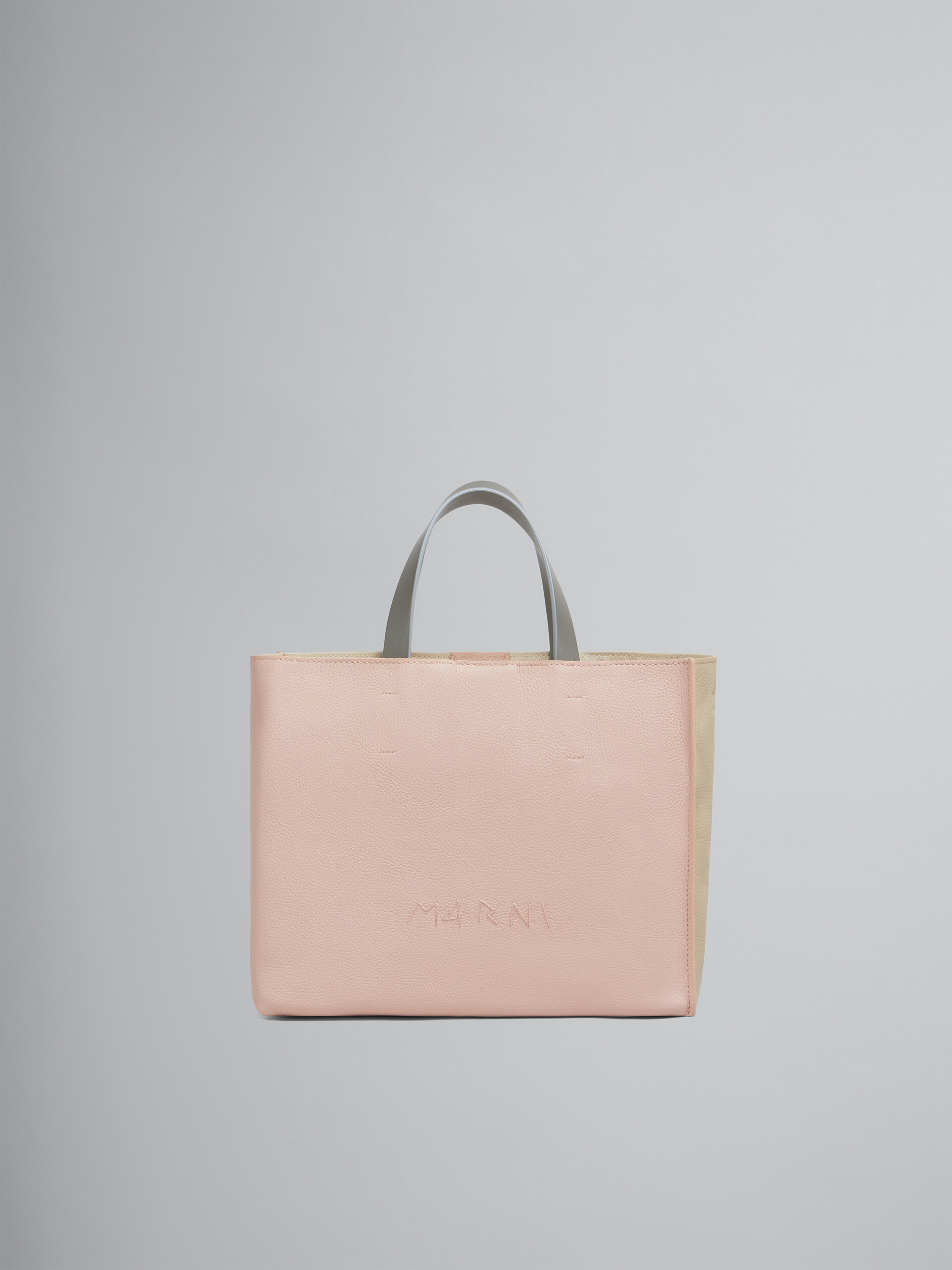 Light pink and beige leather Museo Soft tote Bag with Marni Symbol embroidery - Shopping Bags - Image 1