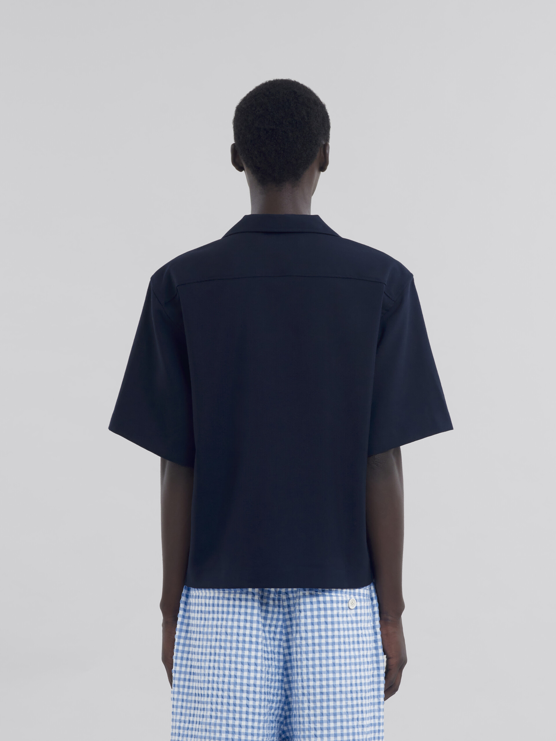 Blue tropical wool bowling shirt with Marni Symbol - Shirts - Image 3