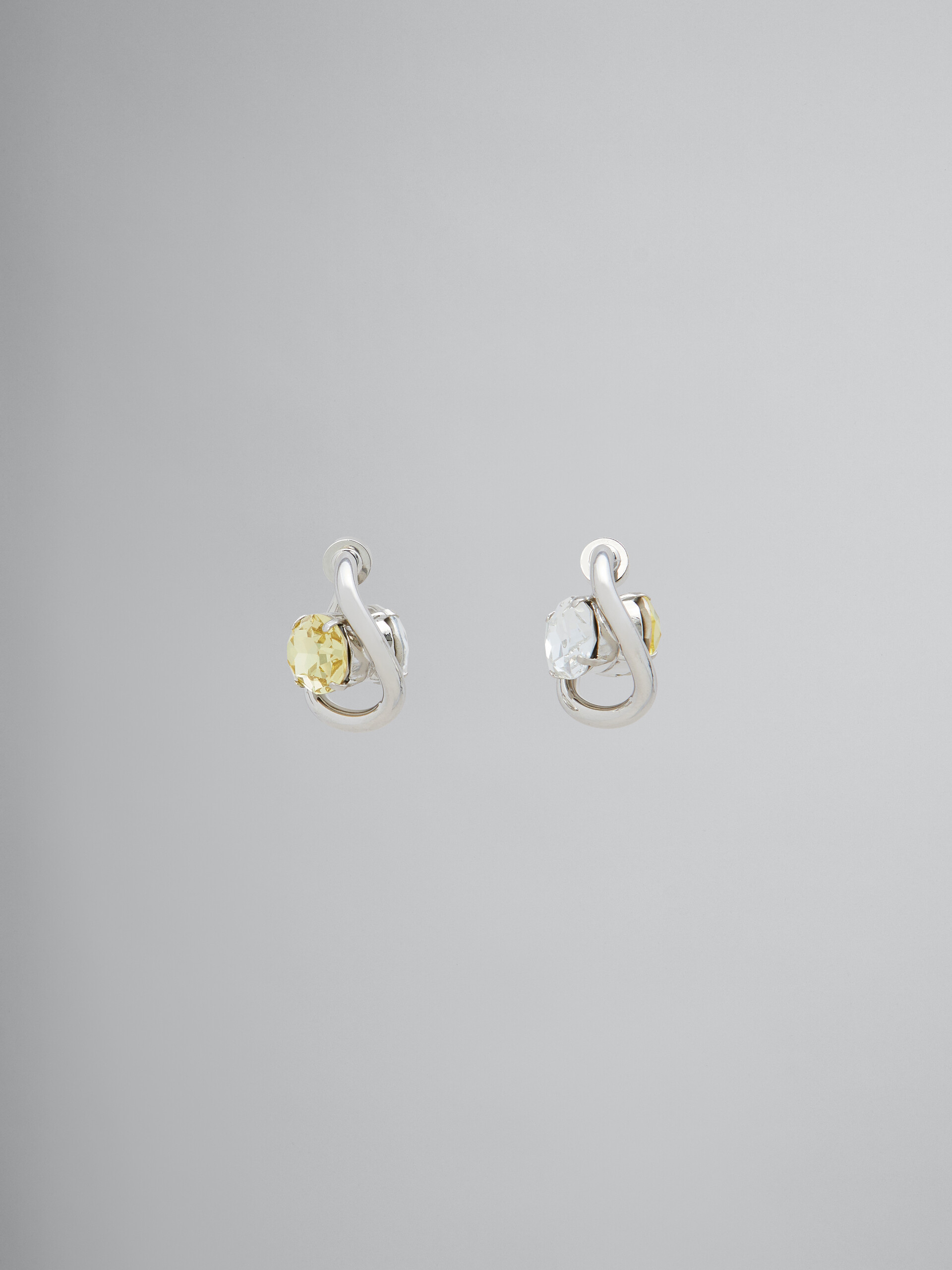 Boucles d’oreilles créoles torsadées avec strass transparents et jaunes - Boucles d’oreilles - Image 1