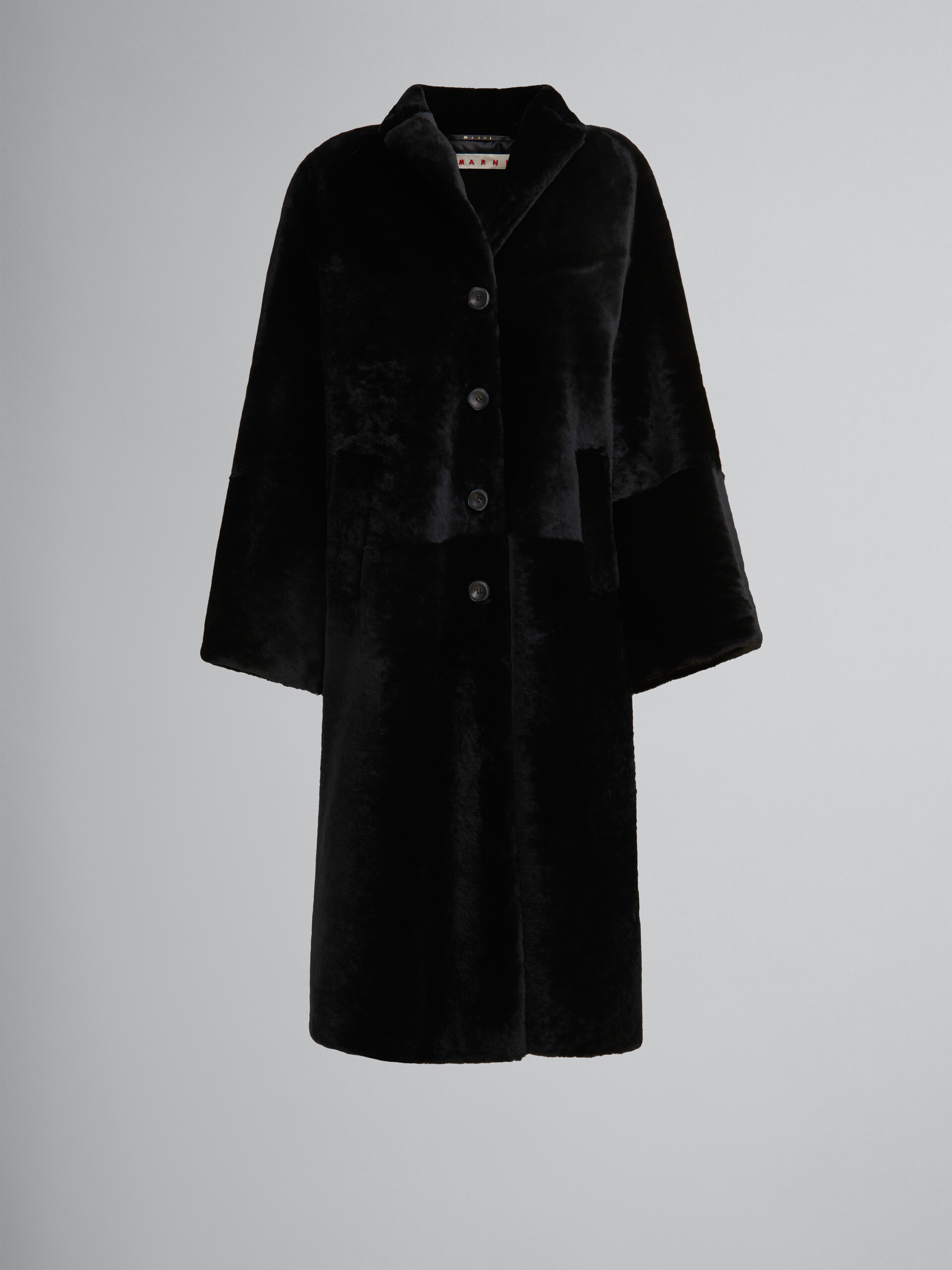 Black shaved shearling coat with padded shoulders - Coat - Image 1