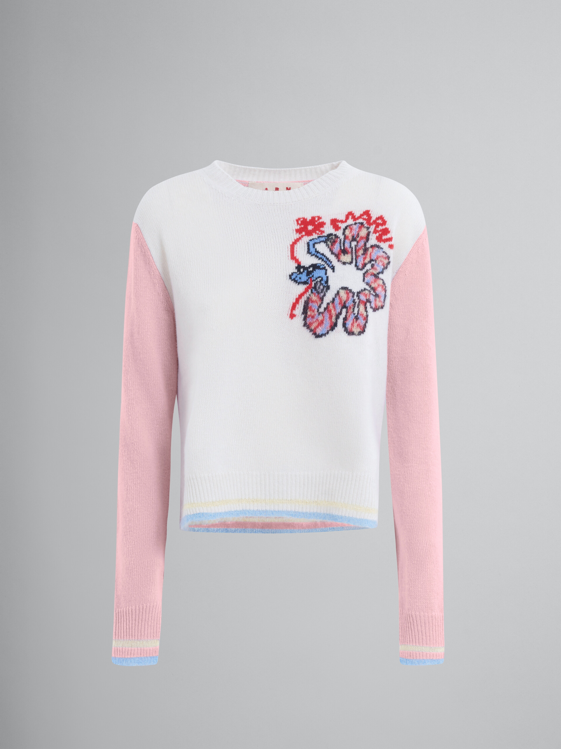 White wool jumper with jacquard snake - Pullovers - Image 1