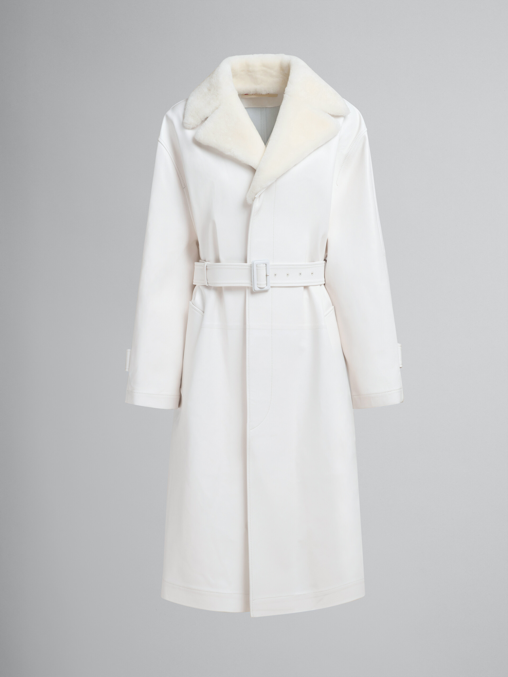 White nappa duster coat with shearling collar - Coat - Image 1