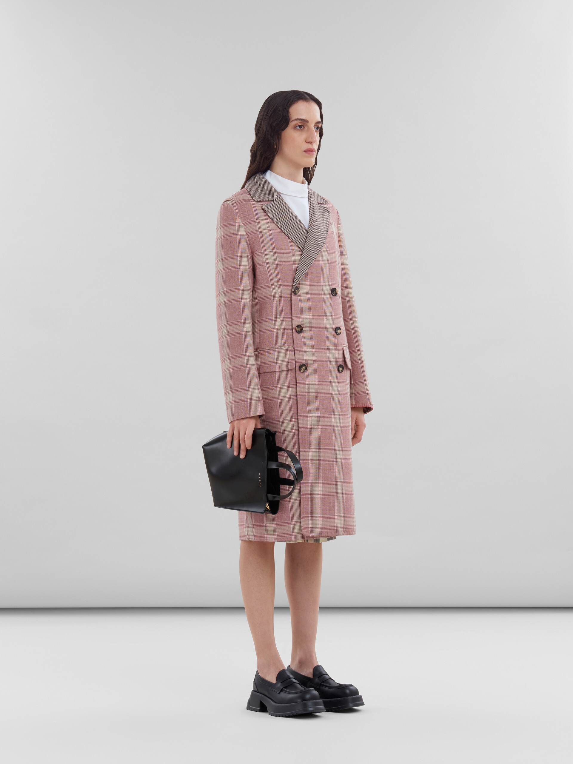 Red checked wool coat with contrast lapels - Coats - Image 6