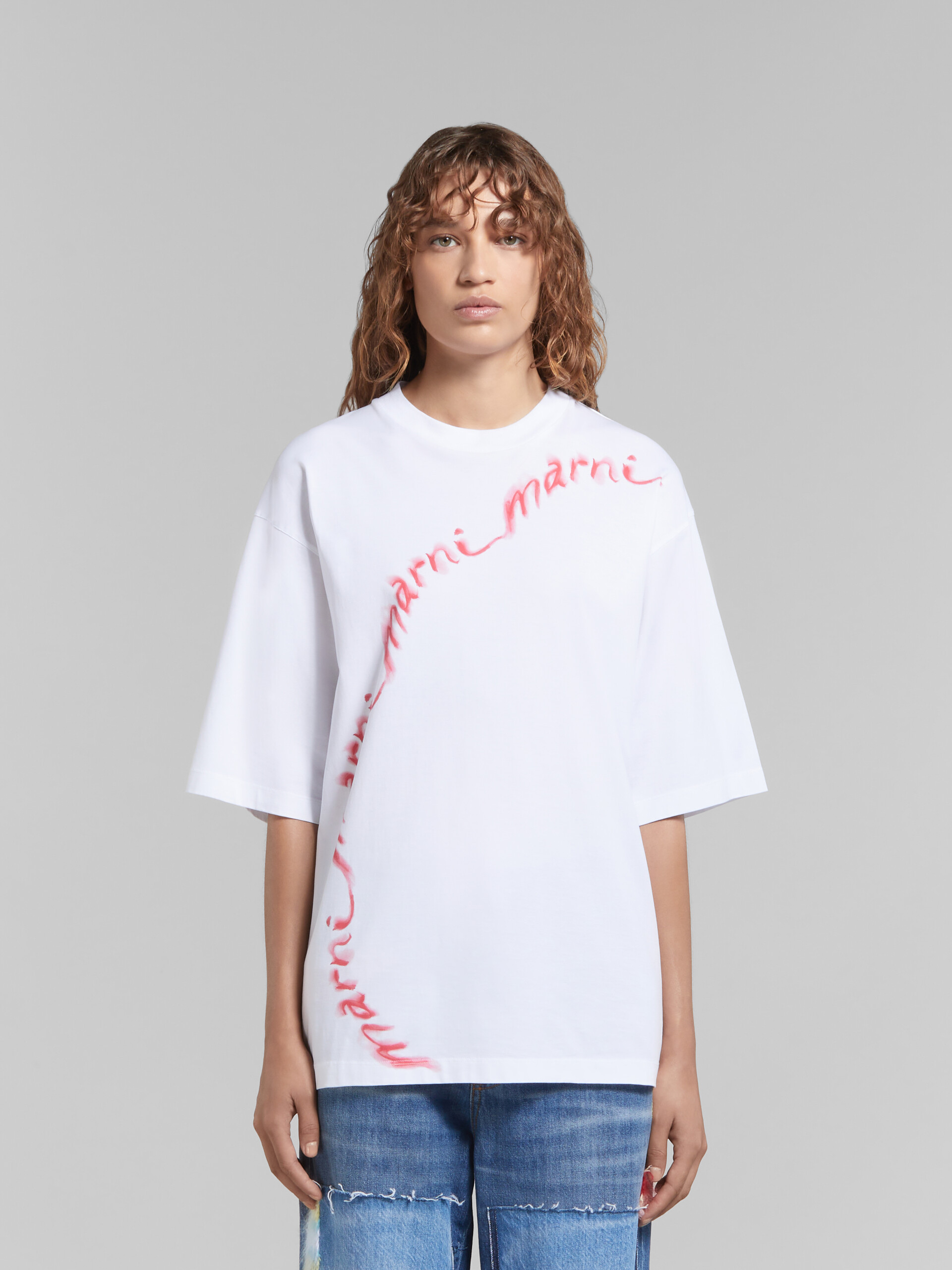 T-shirt en coton biologique blanc avec logo ondulé - T-shirts - Image 2