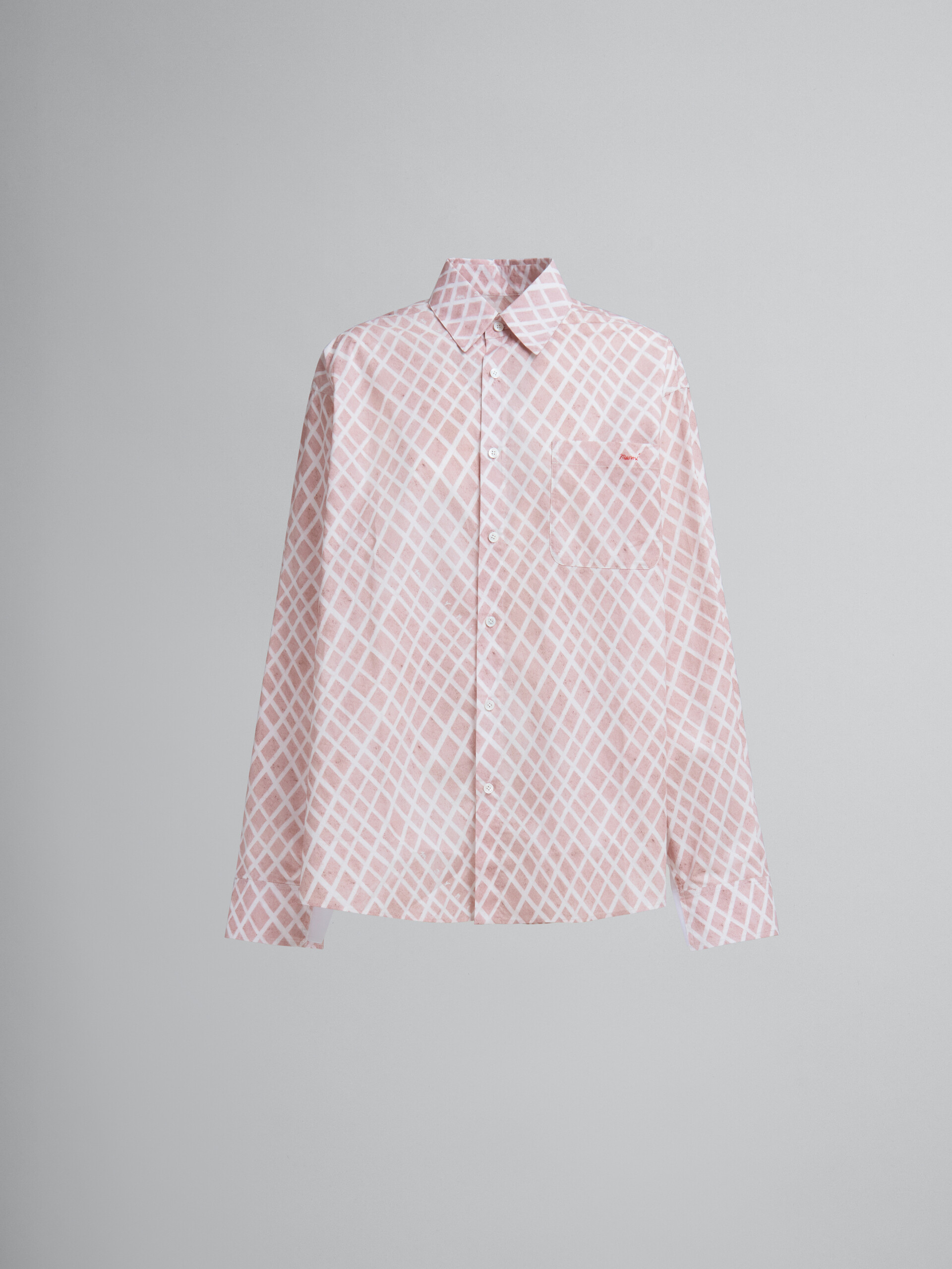 Camisa oversize rosa de popelina con estampado Landscapes - Camisas - Image 1