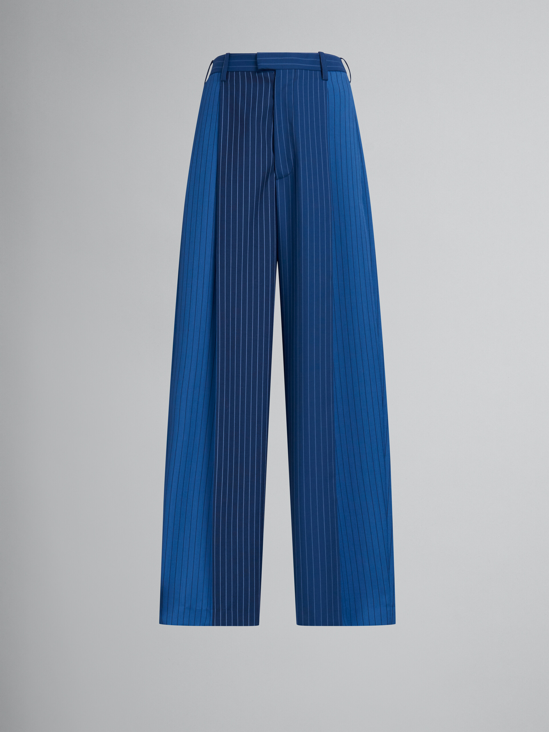 Pantaloni in lana gessata blu dégradé - Pantaloni - Image 1