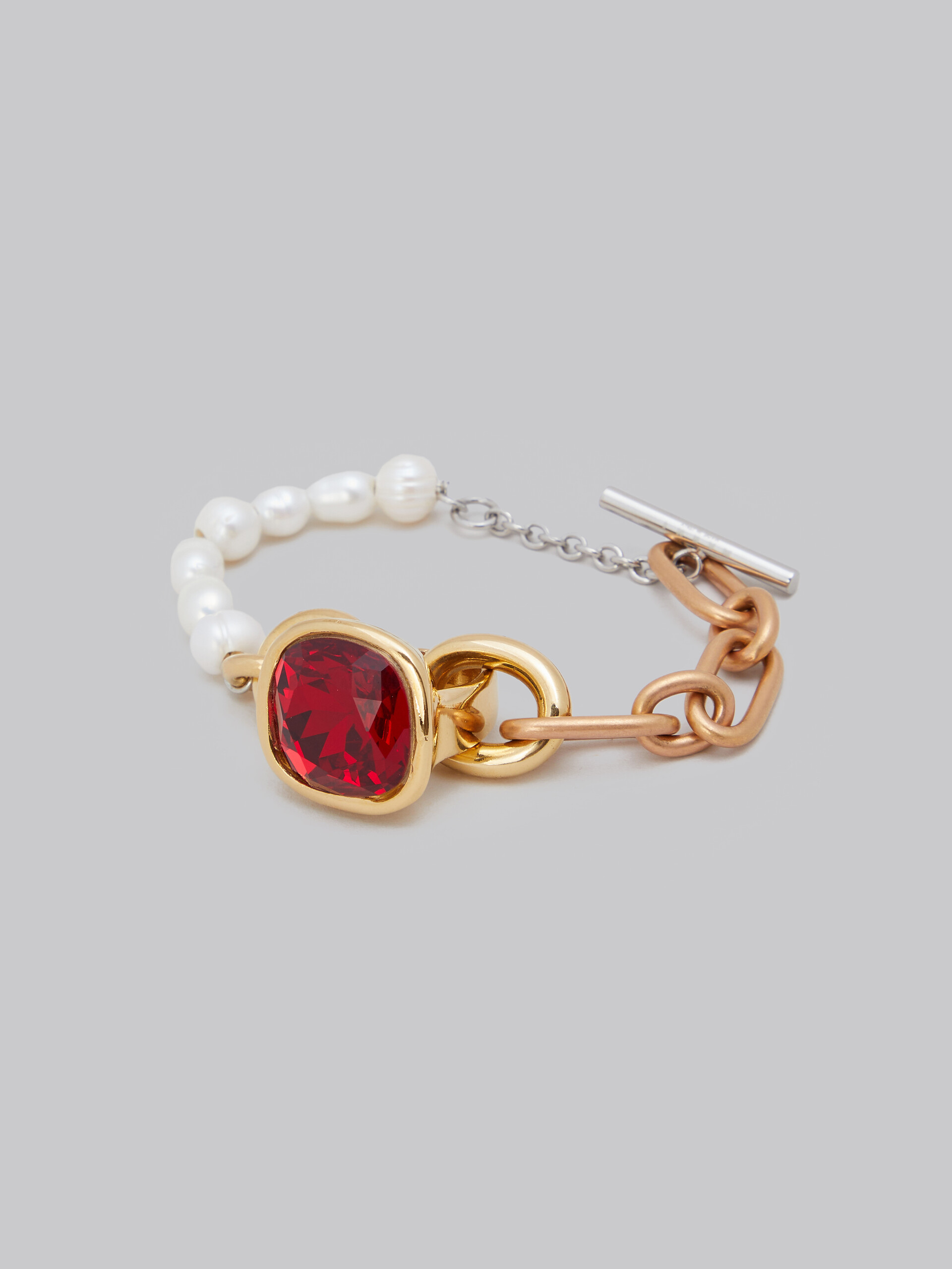 Bracciale a catena a maglie miste con perle e anello gioiello - Braccialetto - Image 4