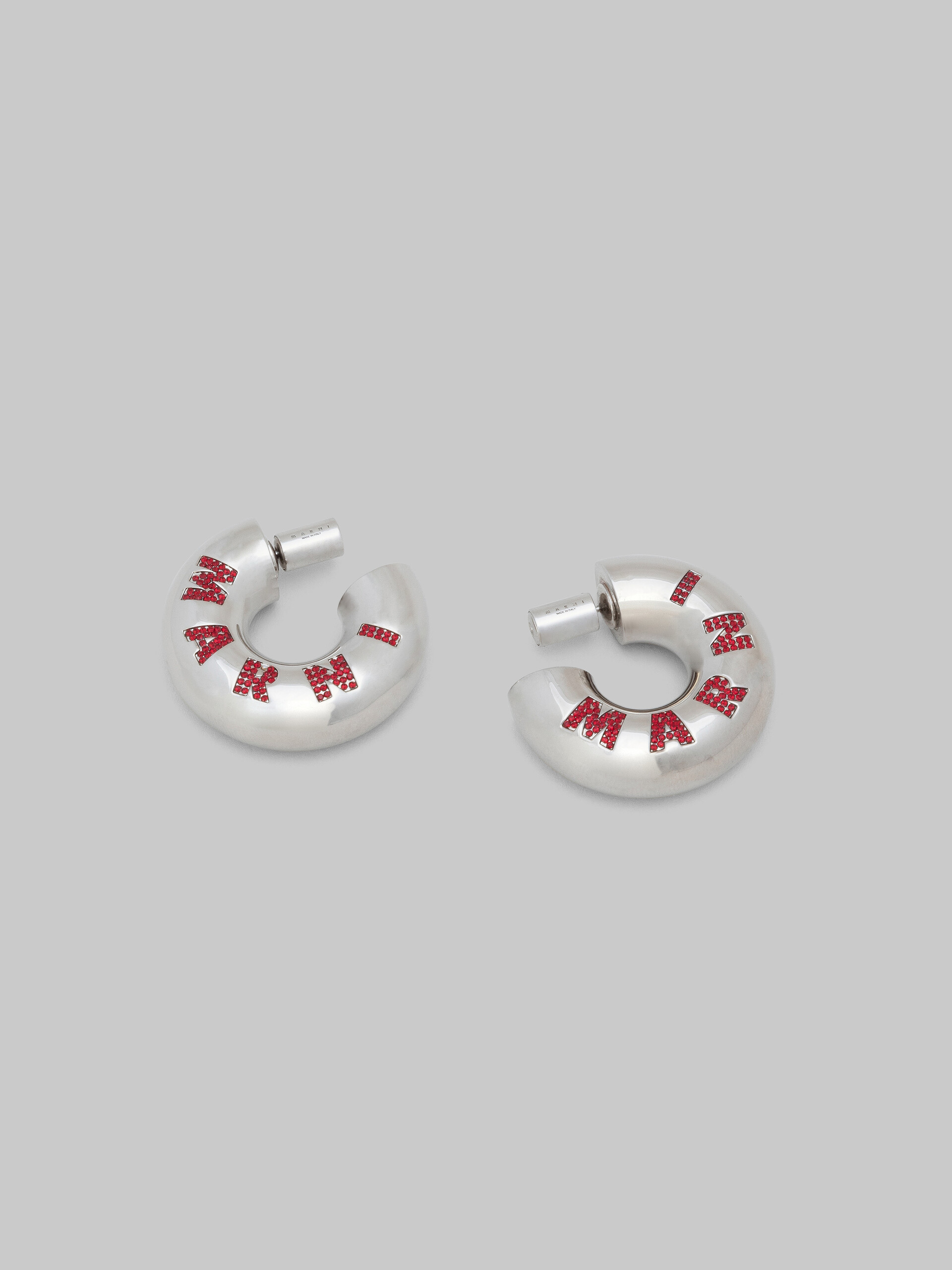 Silver tube earrings with rhinstone Marni logo - Earrings - Image 4