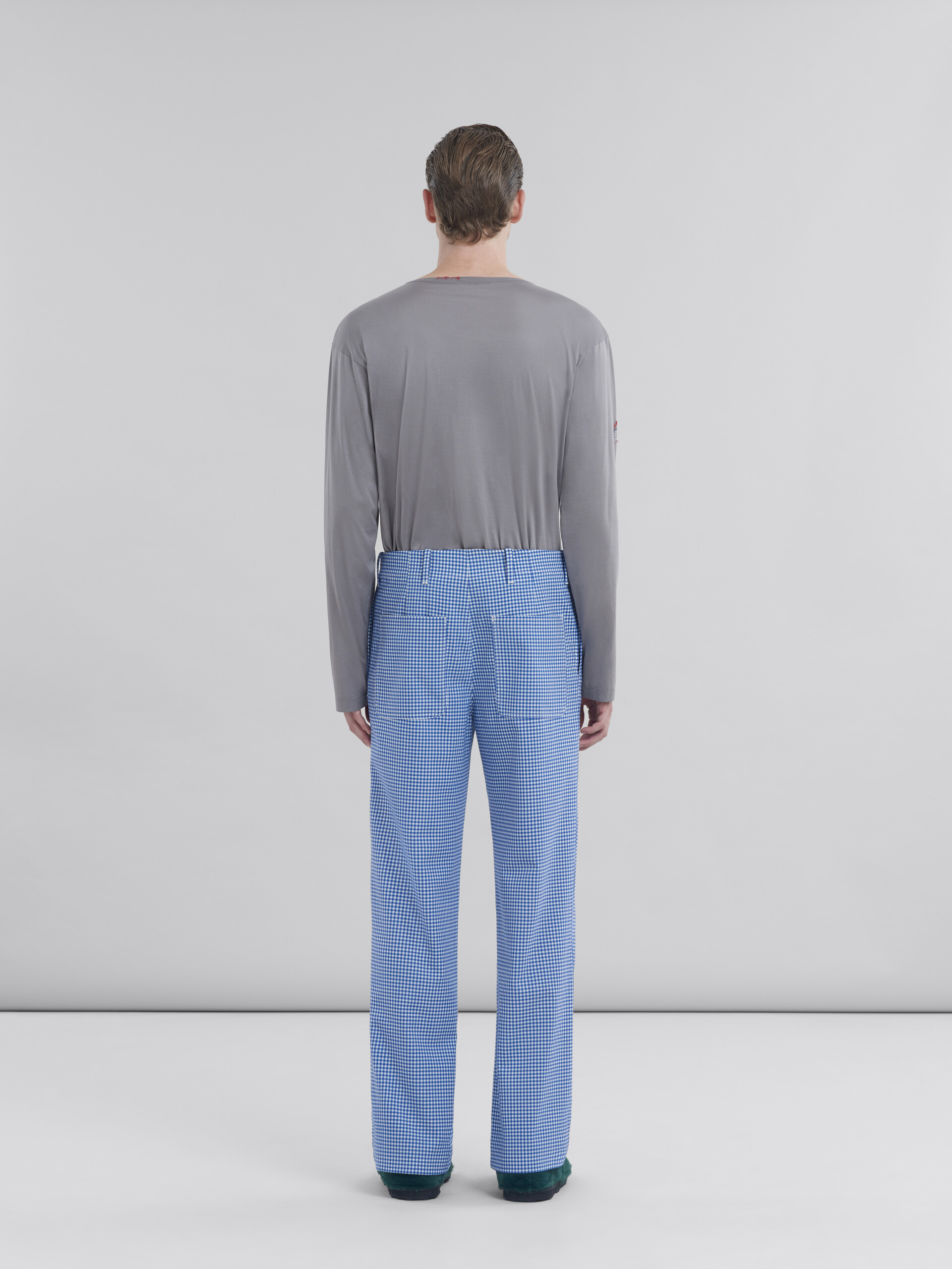 Light blue and white wool blend gingham trousers - Pants - Image 3