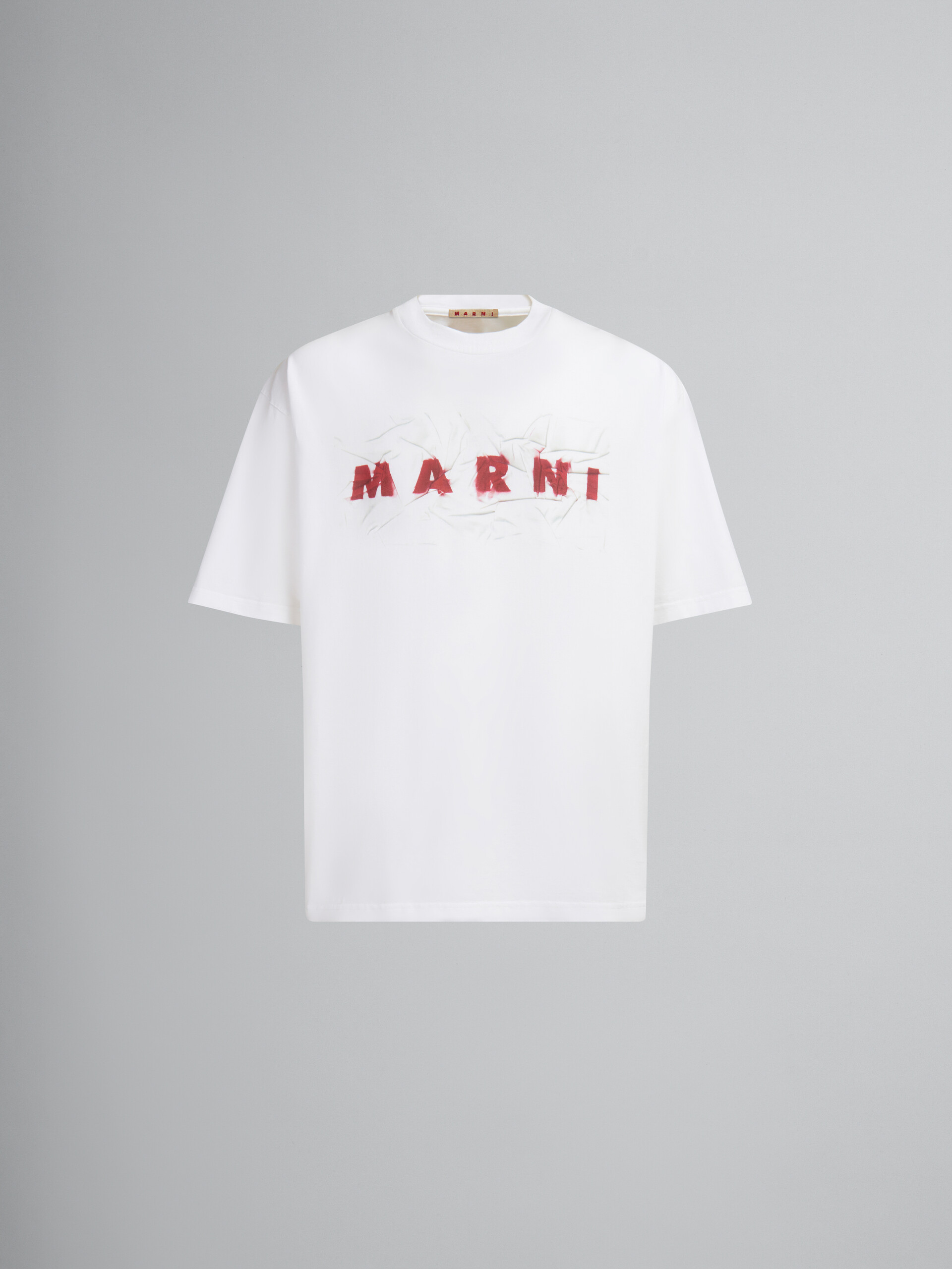 White organic cotton T-shirt with wrinkled Marni logo - T-shirts - Image 1