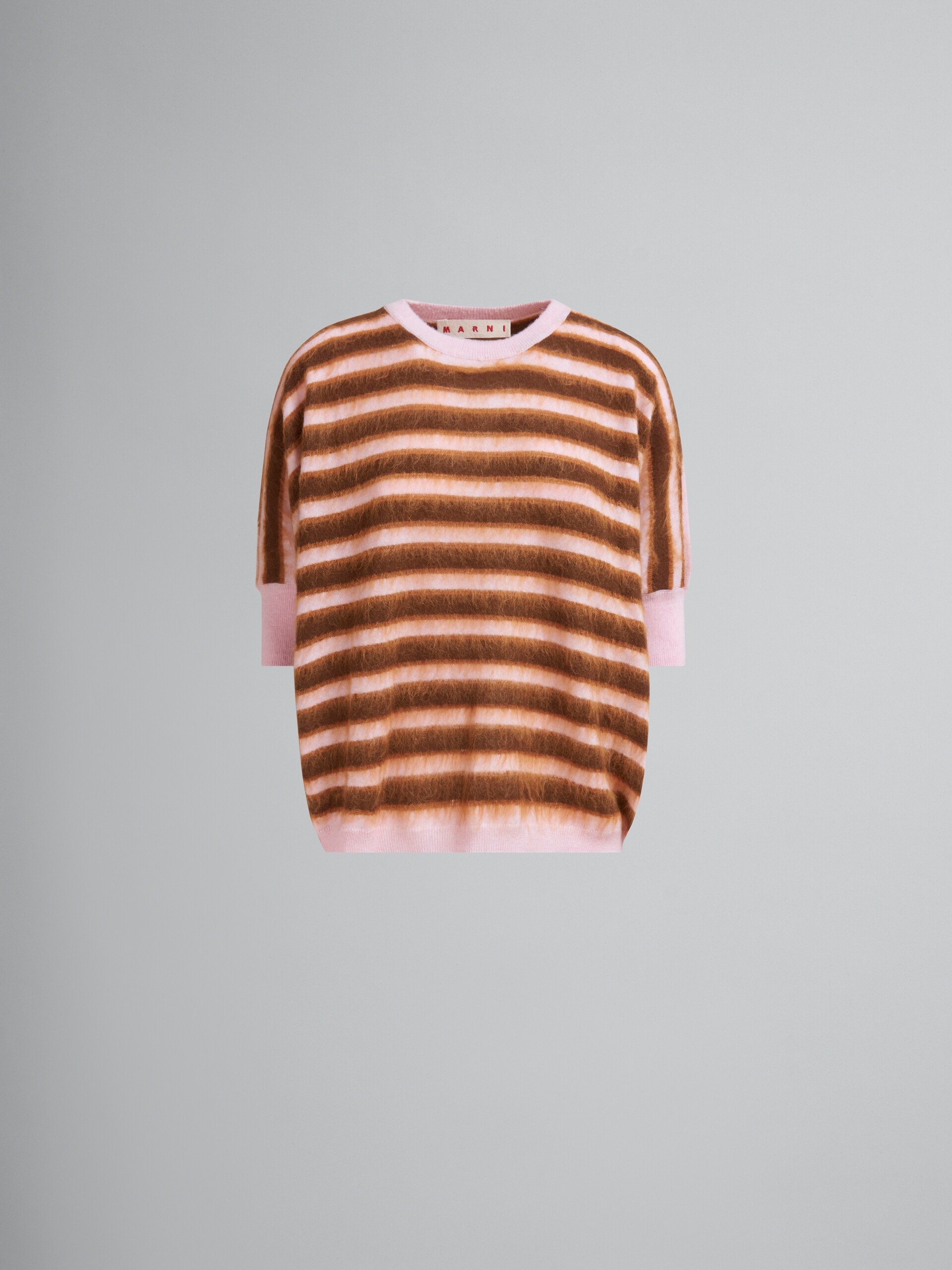 Pink striped wool-mohair mid-sleeve jumper - Pullovers - Image 1