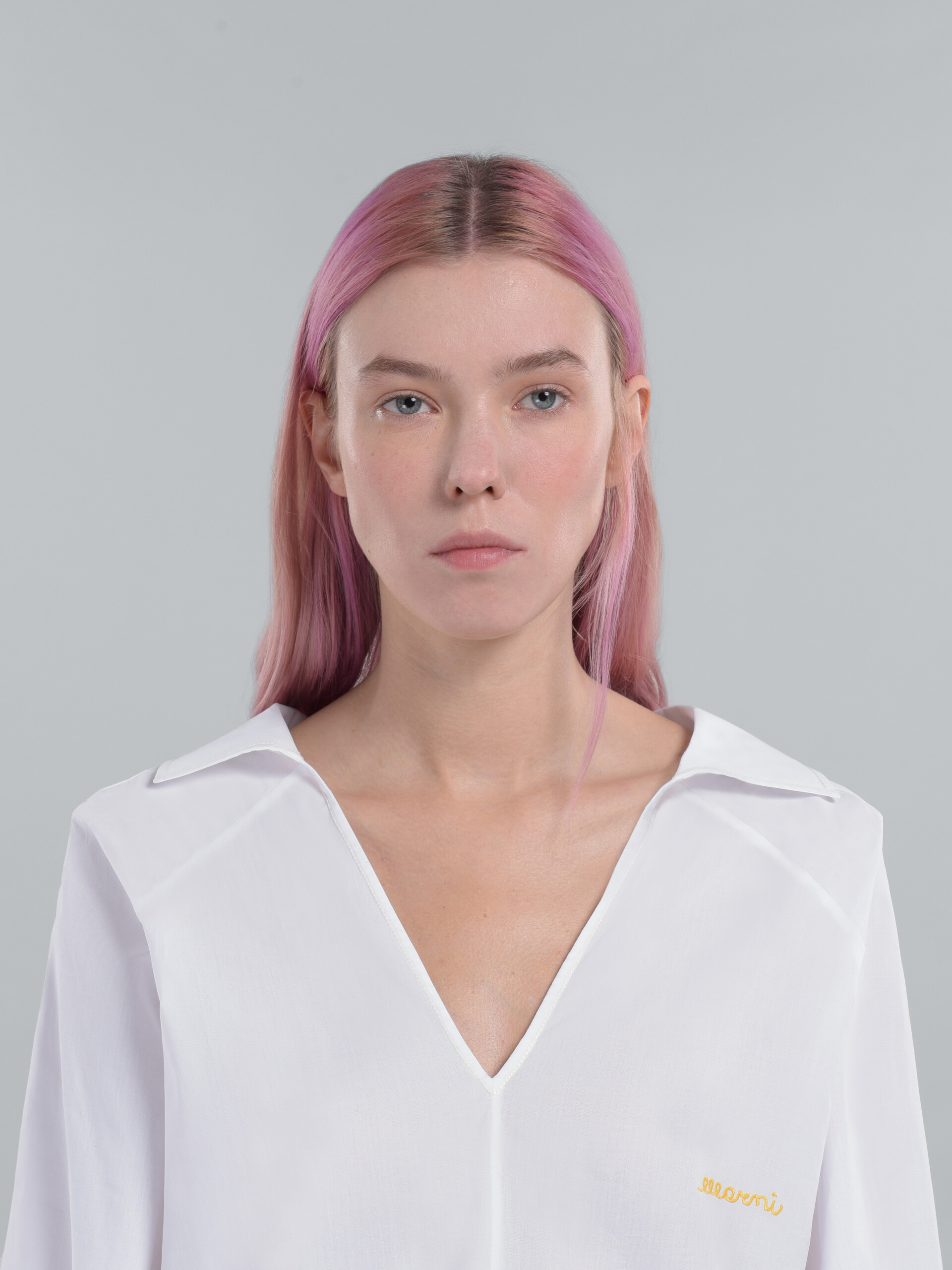Square-neck top in pink organic poplin - Shirts - Image 4
