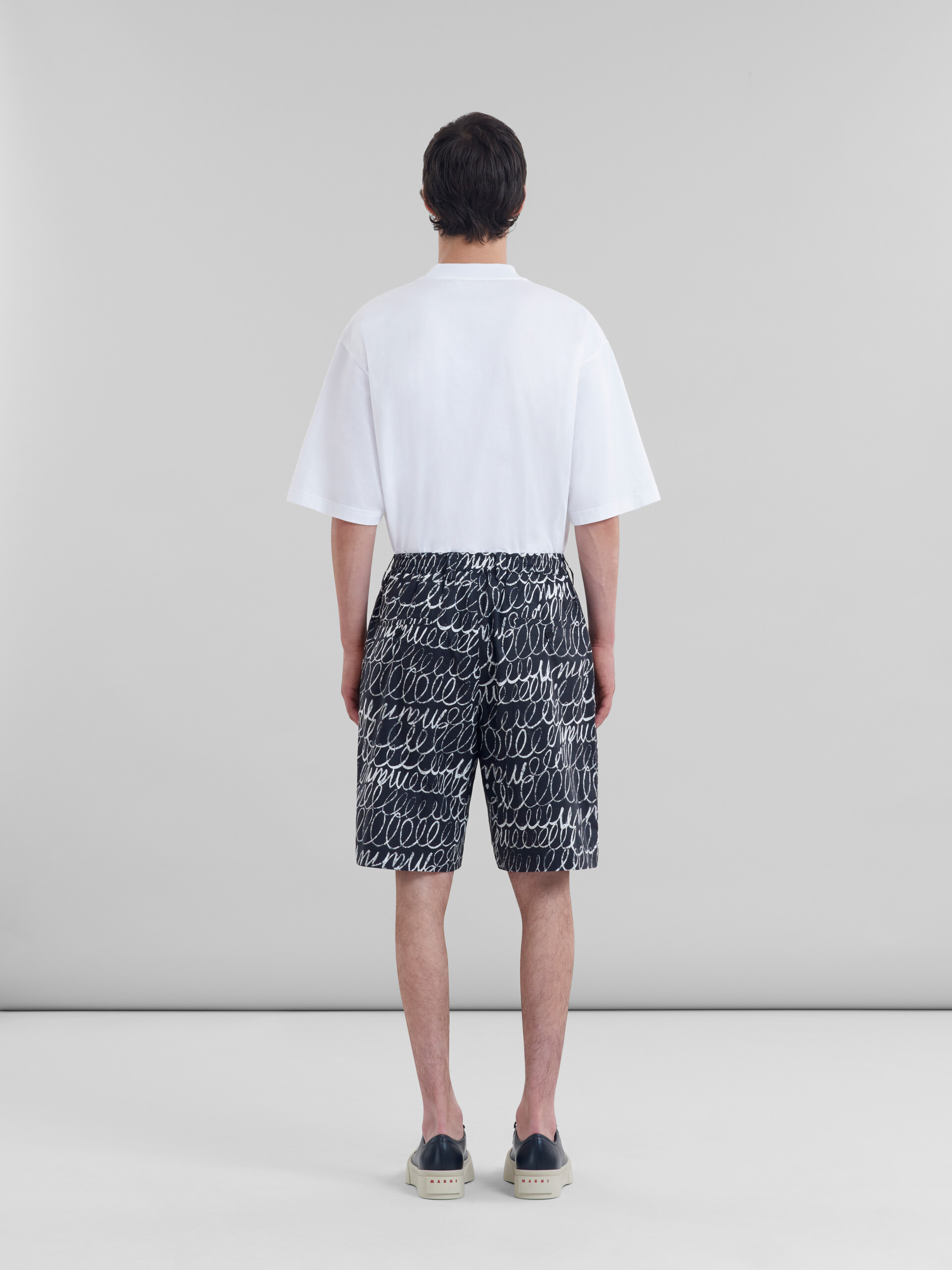 Black poplin drawstring shorts with Marni Scribble motif - Pants - Image 3