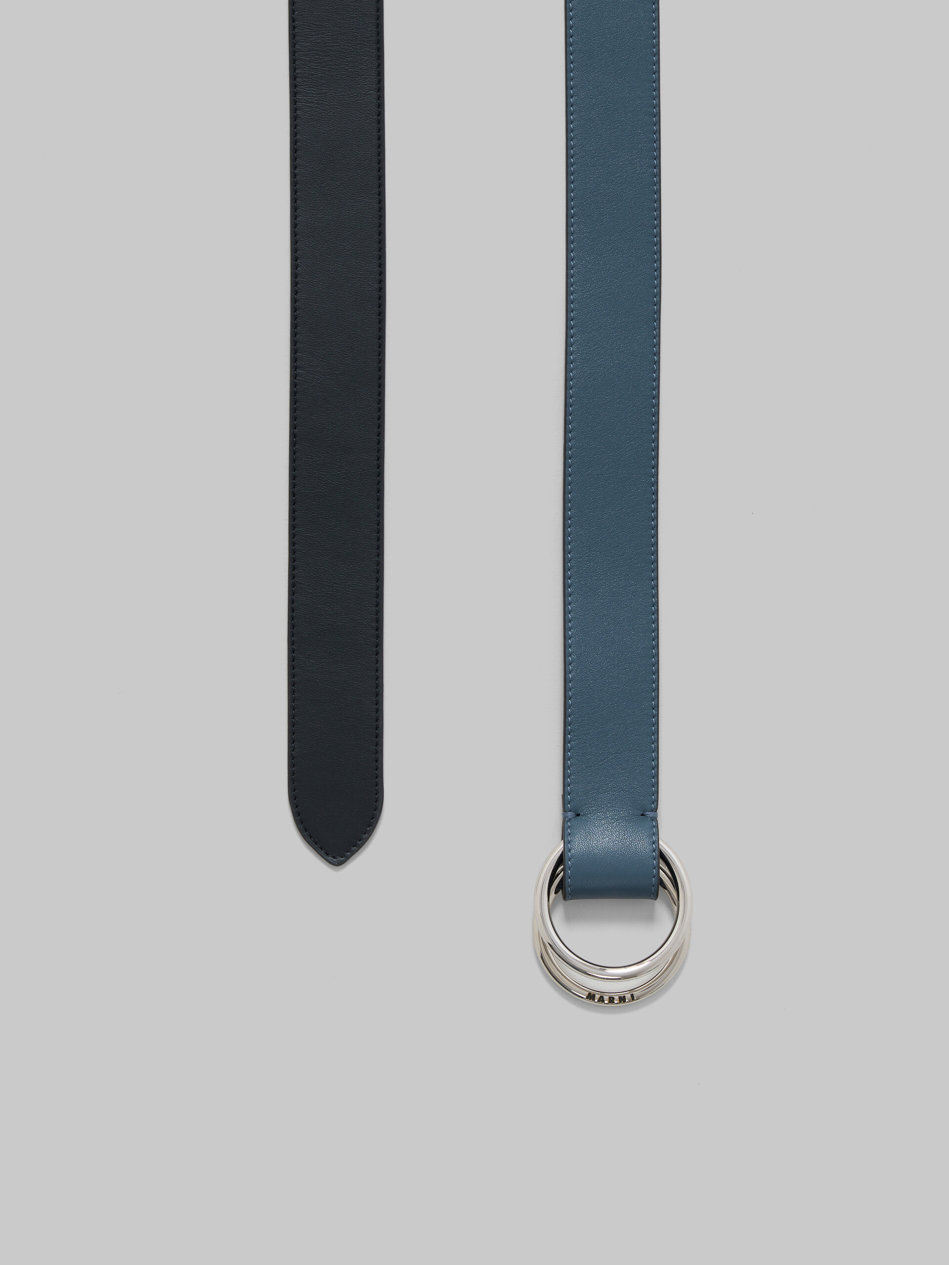 Black and blue leather belt with ring buckle - Belts - Image 3