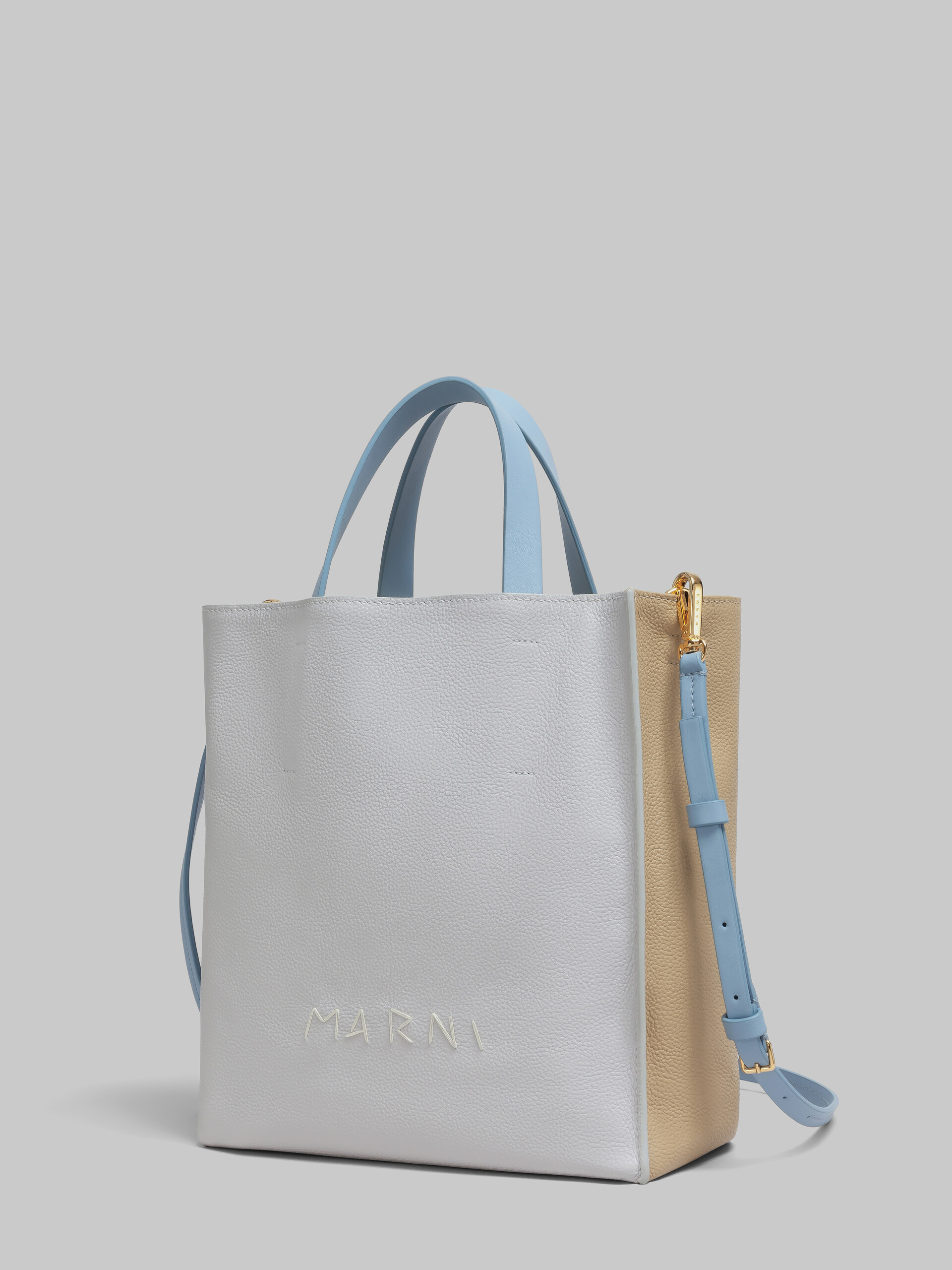 Museo Soft bag Mini in pelle bianca e marrone con impunture Marni - Borse shopping - Image 4