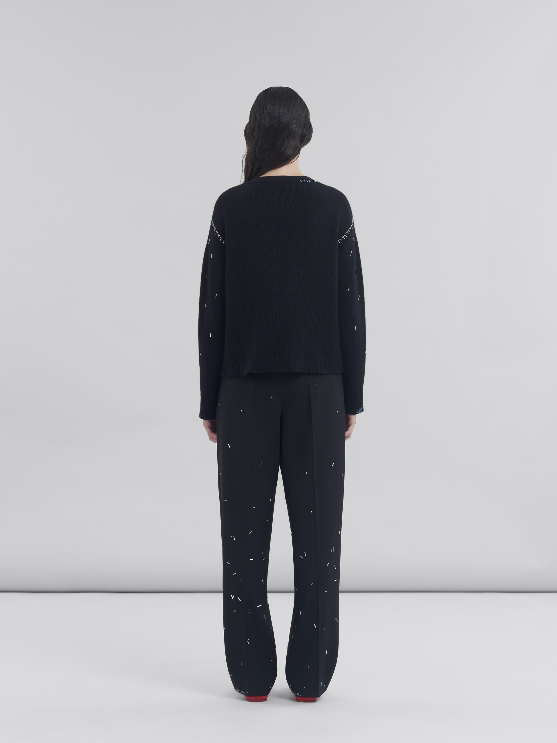 Black straight cut wool trousers with bead detail - Pants - Image 3