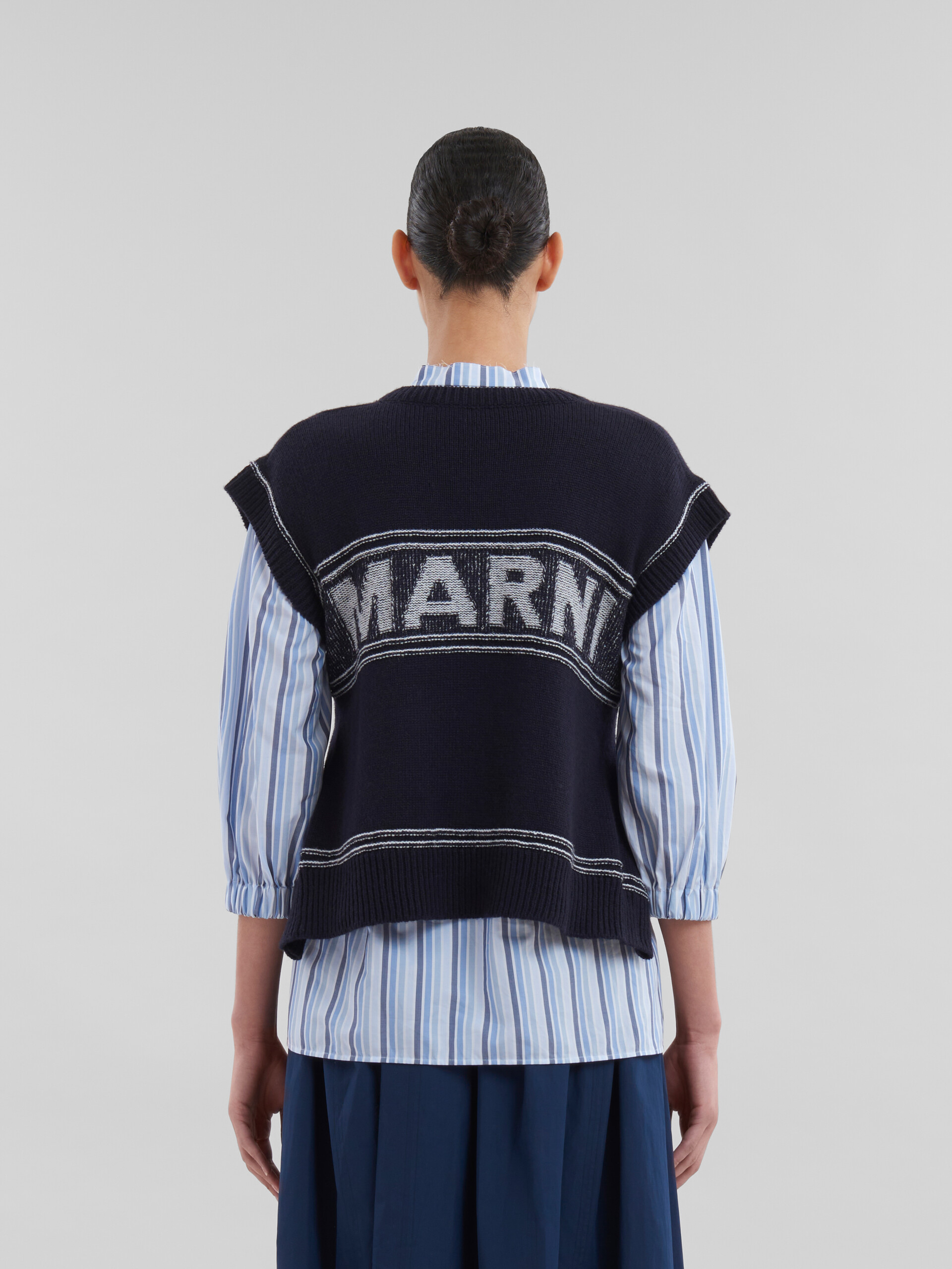 Navy virgin wool vest with Marni intarsia - Pullovers - Image 3