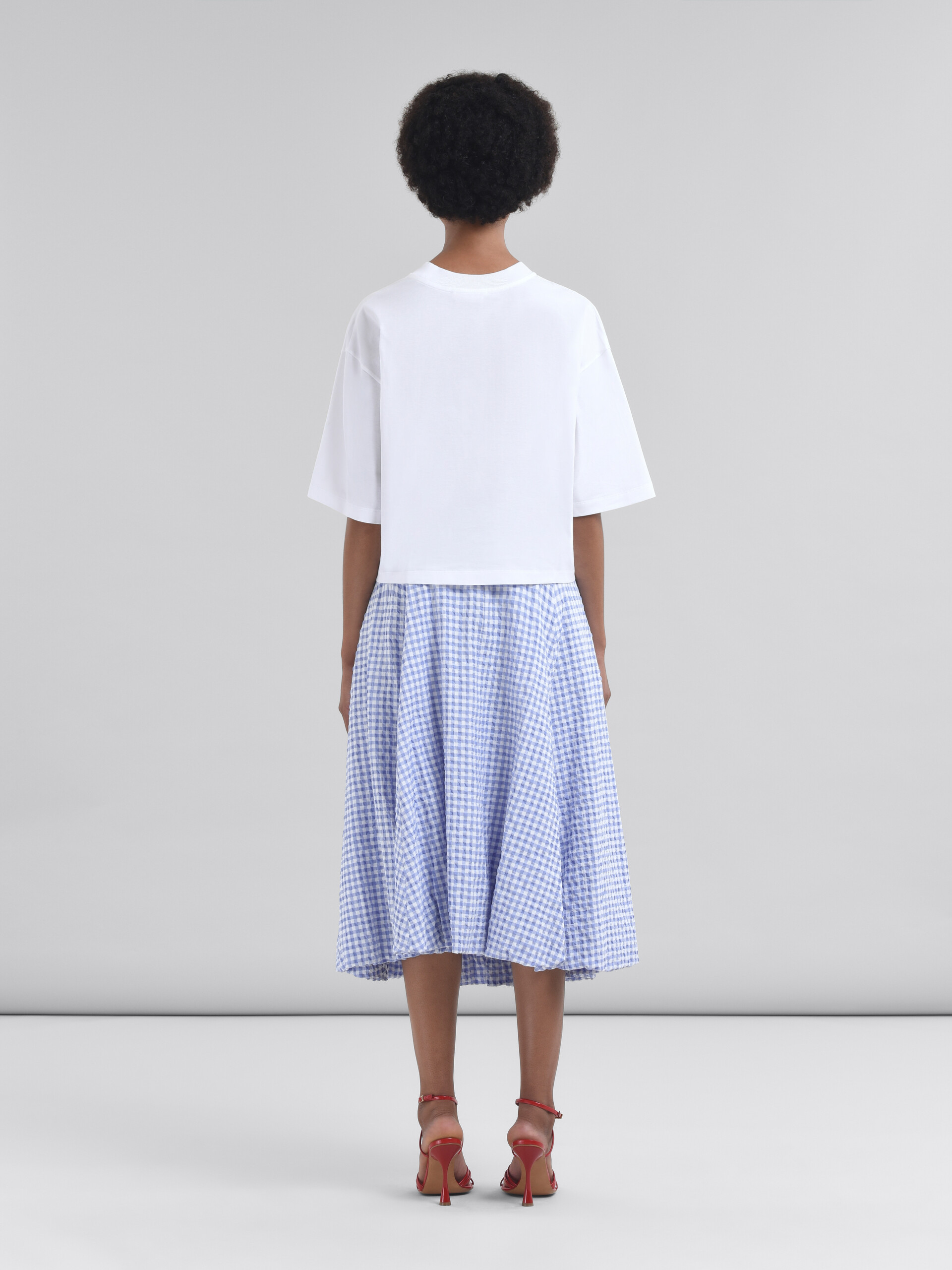 White and light blue checked seersucker skirt - Skirts - Image 3