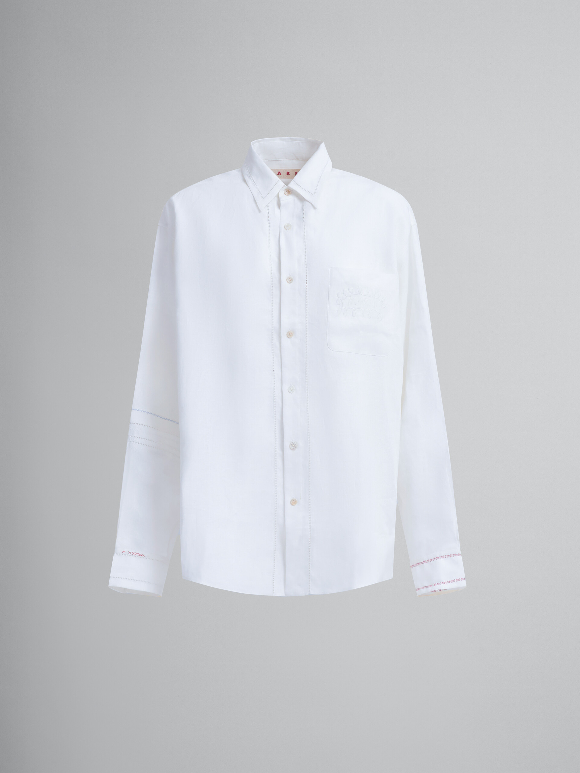 White linen shirt with openwork embroidery - Shirts - Image 1