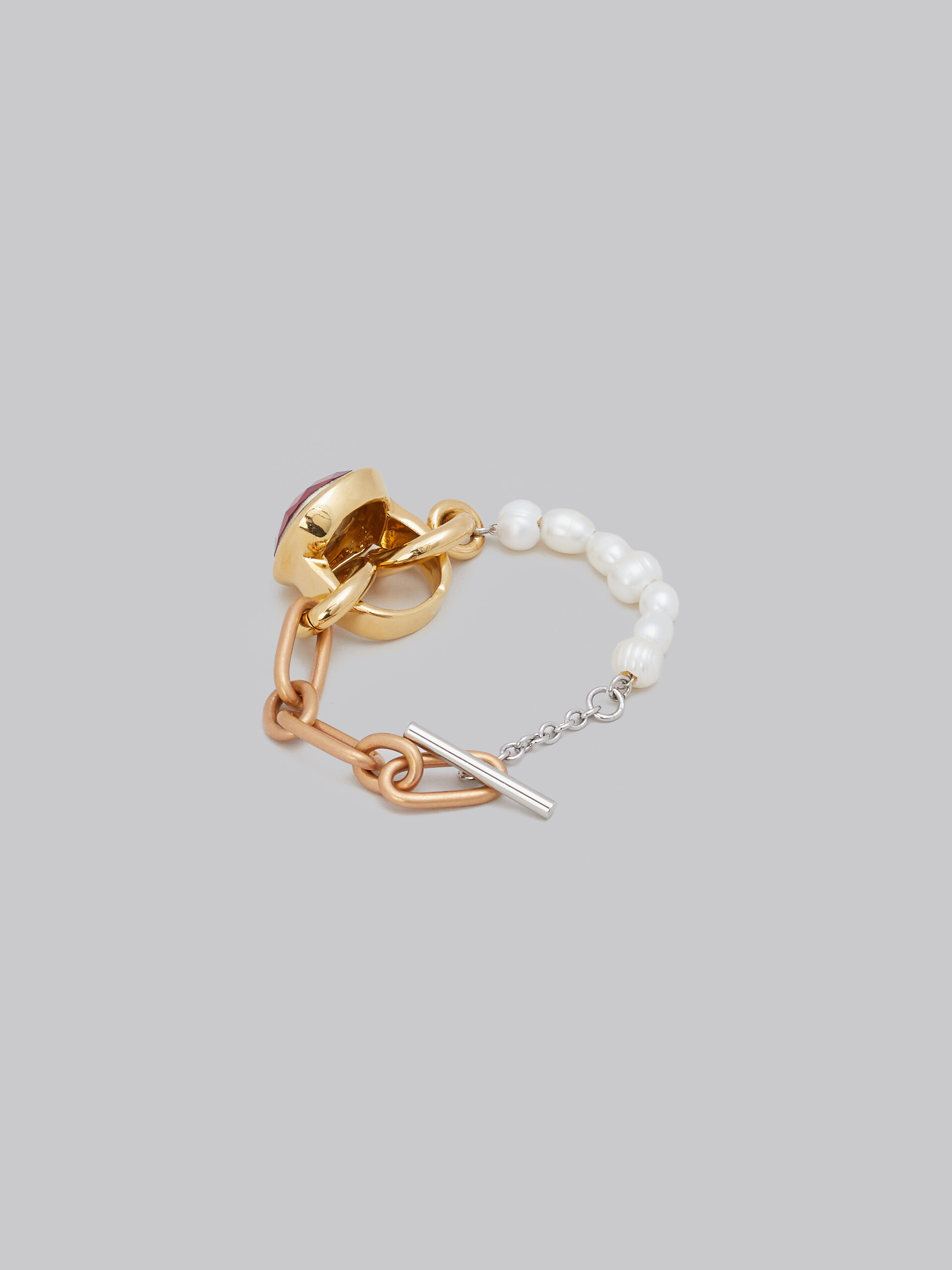 Armband aus unterschiedlichen Kettengliedern mit Perlen und Ring - Armbänder - Image 3
