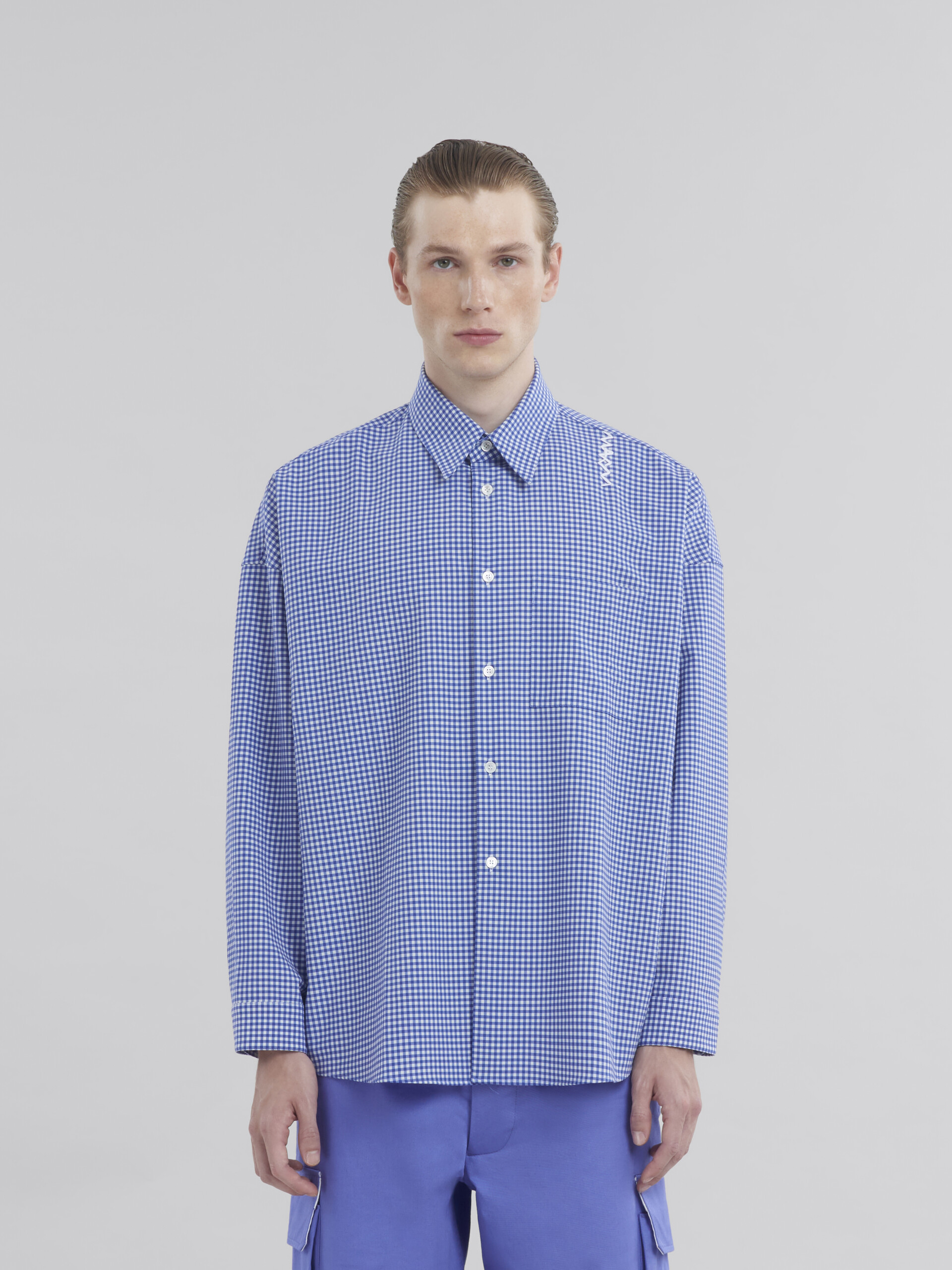 Blue and white checked wool shirt - Shirts - Image 2