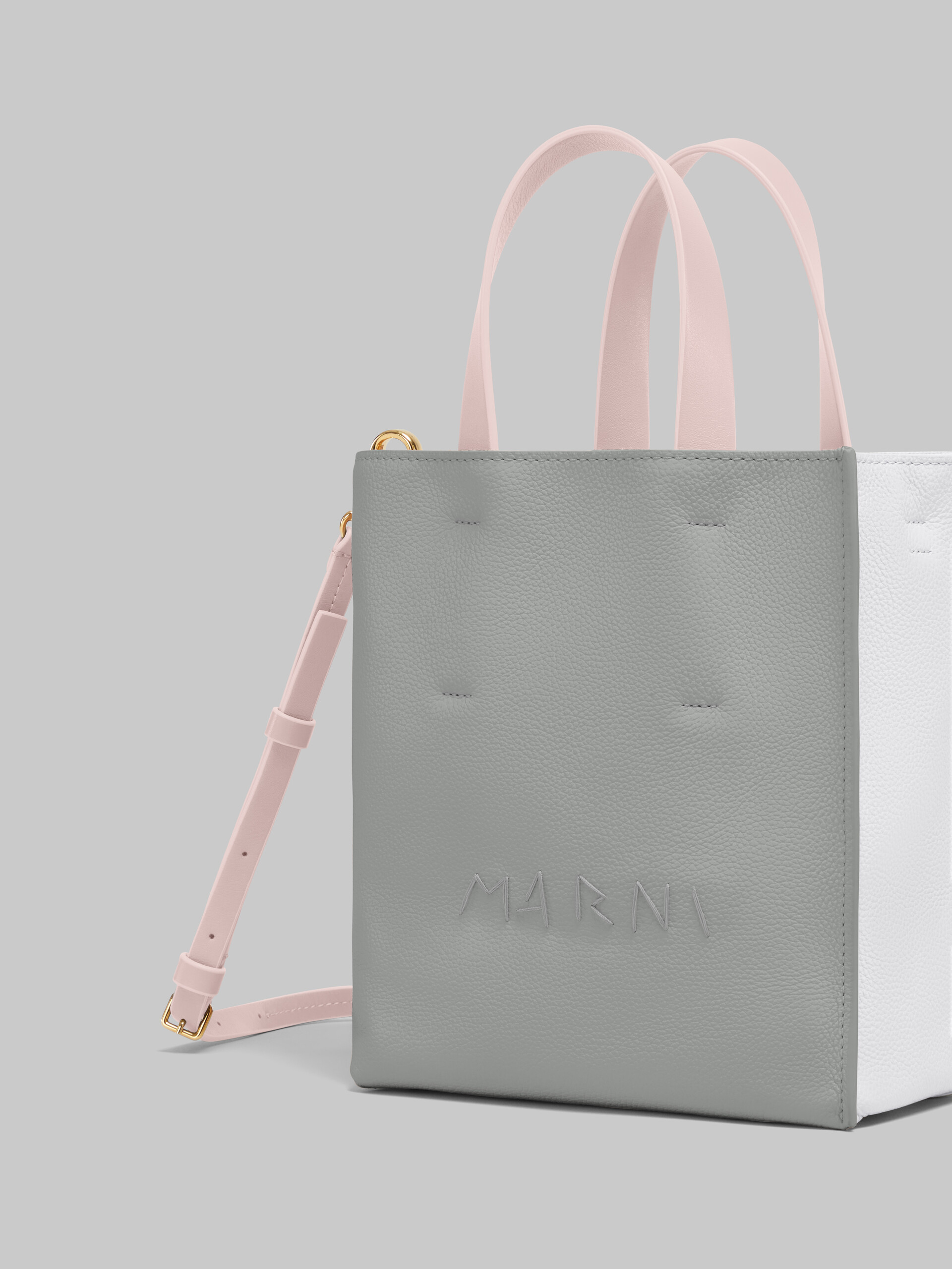 Museo Soft Mini Bag in ivory and brown leather with Marni Mending - Shopping Bags - Image 5