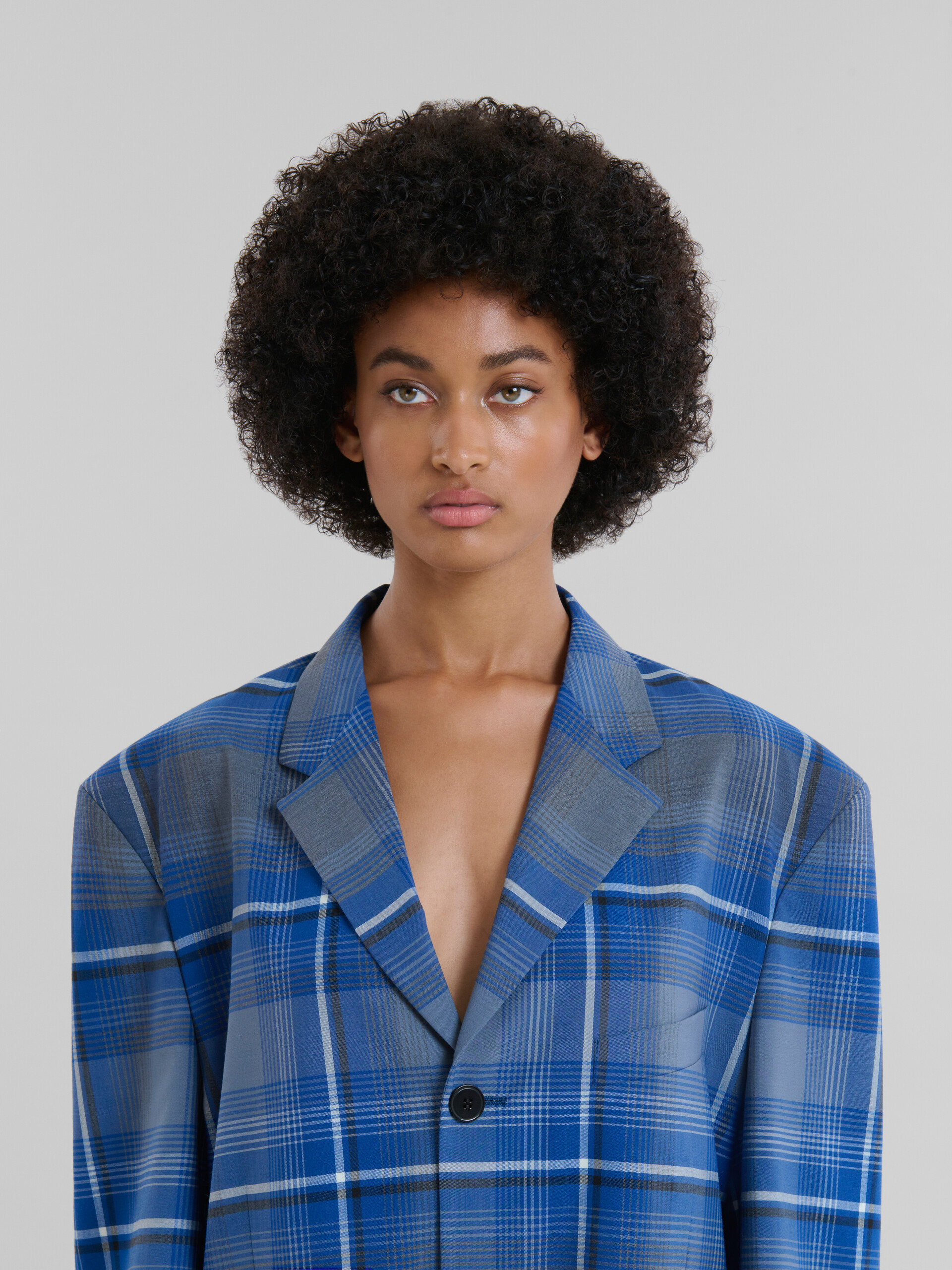 Blue checked virgin wool oversized jacket - Jackets - Image 4