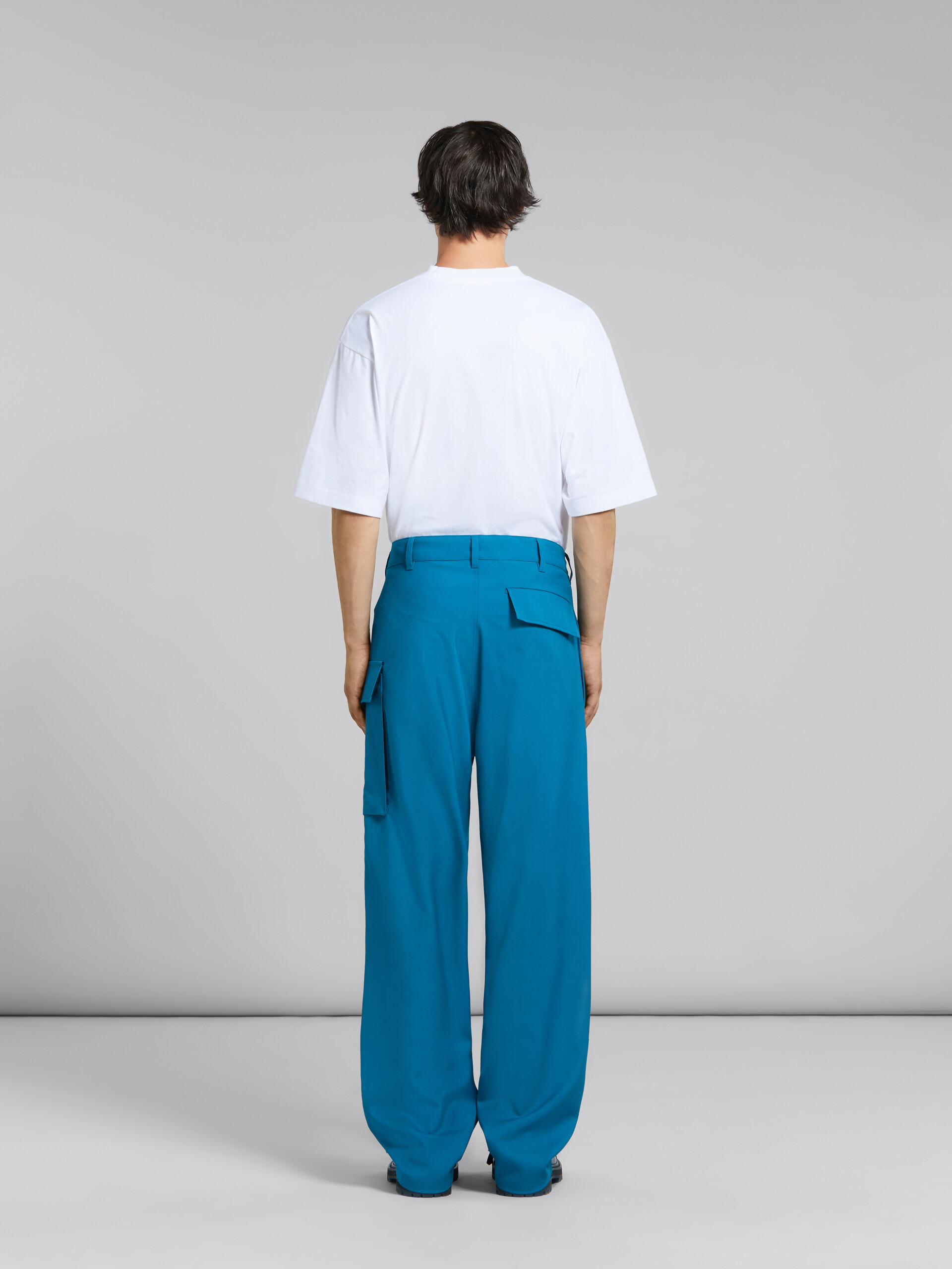 Pantalon en laine tropicale bleu sarcelle avec poche utilitaire - Pantalons - Image 3