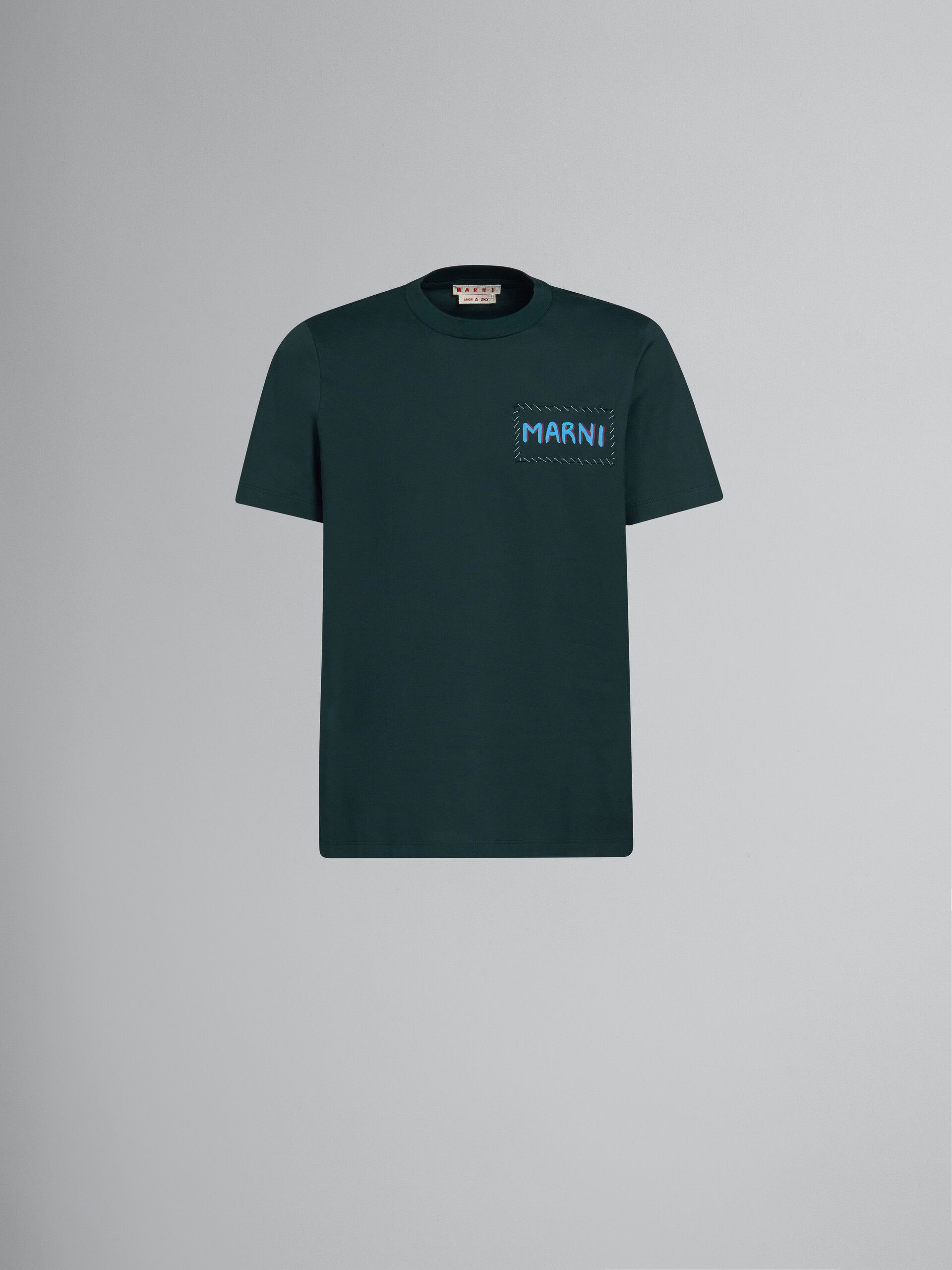 Green organic cotton T-shirt with Marni patch - T-shirts - Image 1