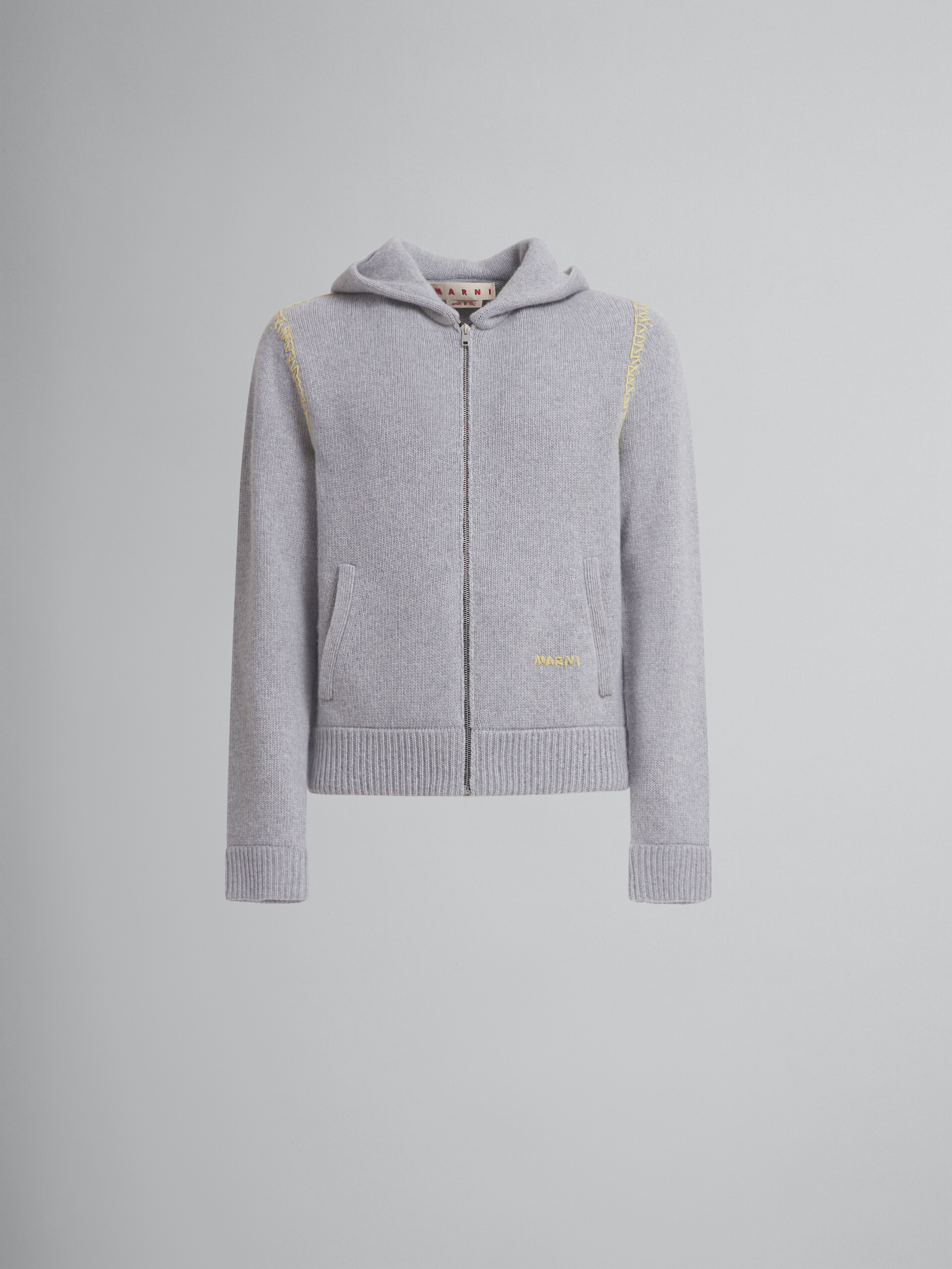 Grey wool-cashmere cardigan with Marni mending - Pullovers - Image 1