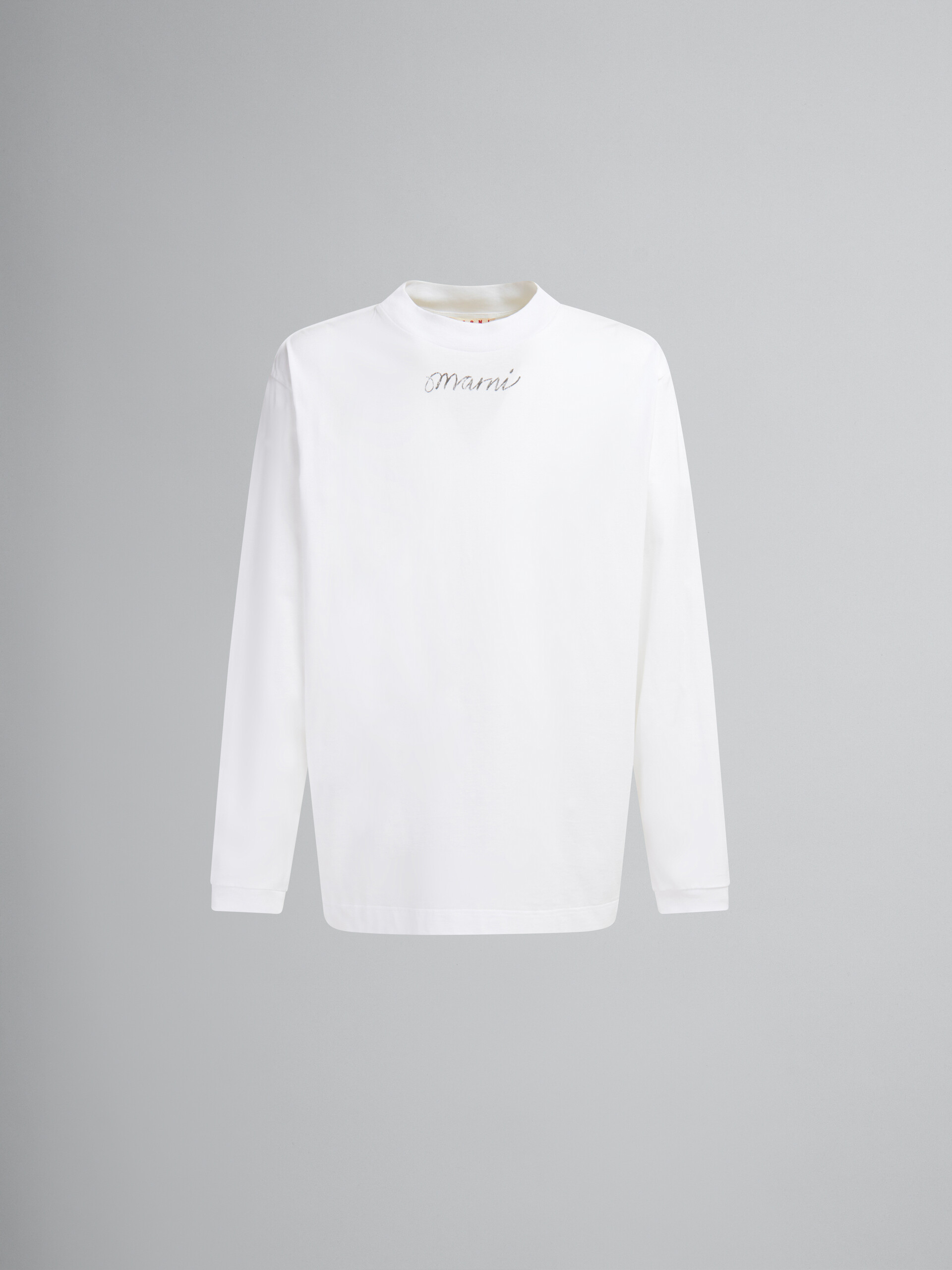 White organic cotton long-sleeved T-shirt with Marni Scribble motif - Shirts - Image 1