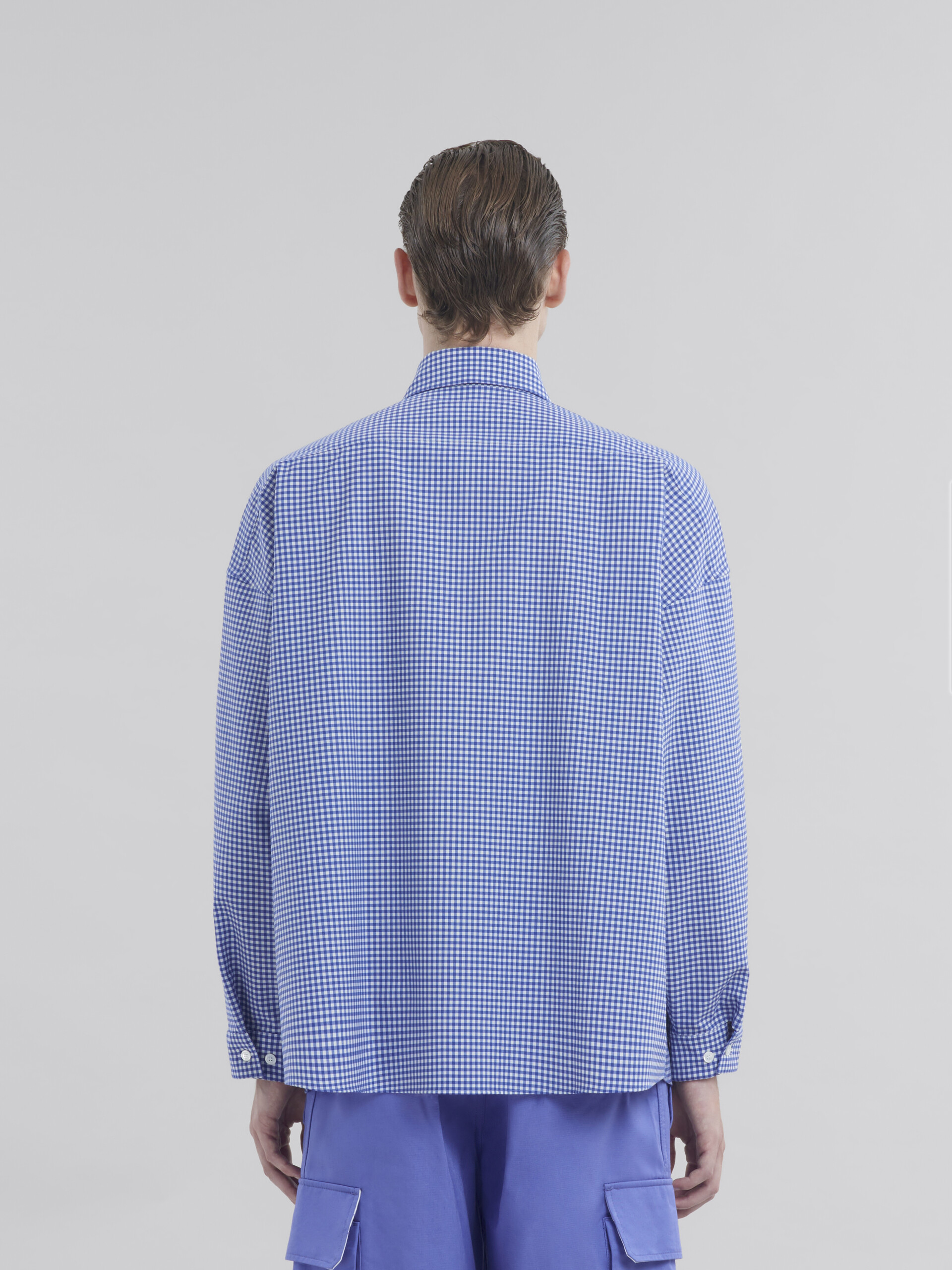 Blue and white checked wool shirt - Shirts - Image 3