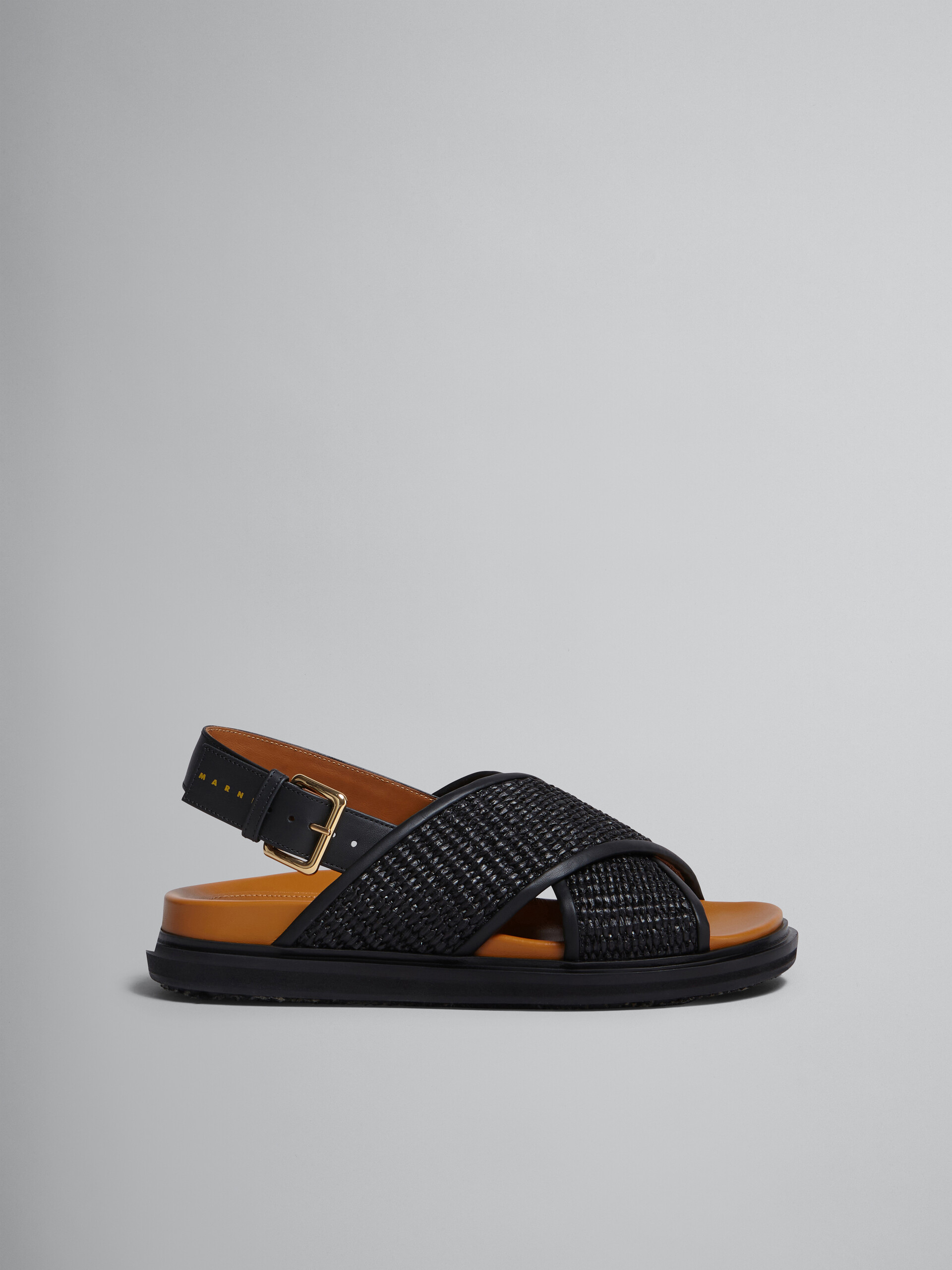 Fussbet sandals in brown leather and raffia-effect fabric - Sandals - Image 1