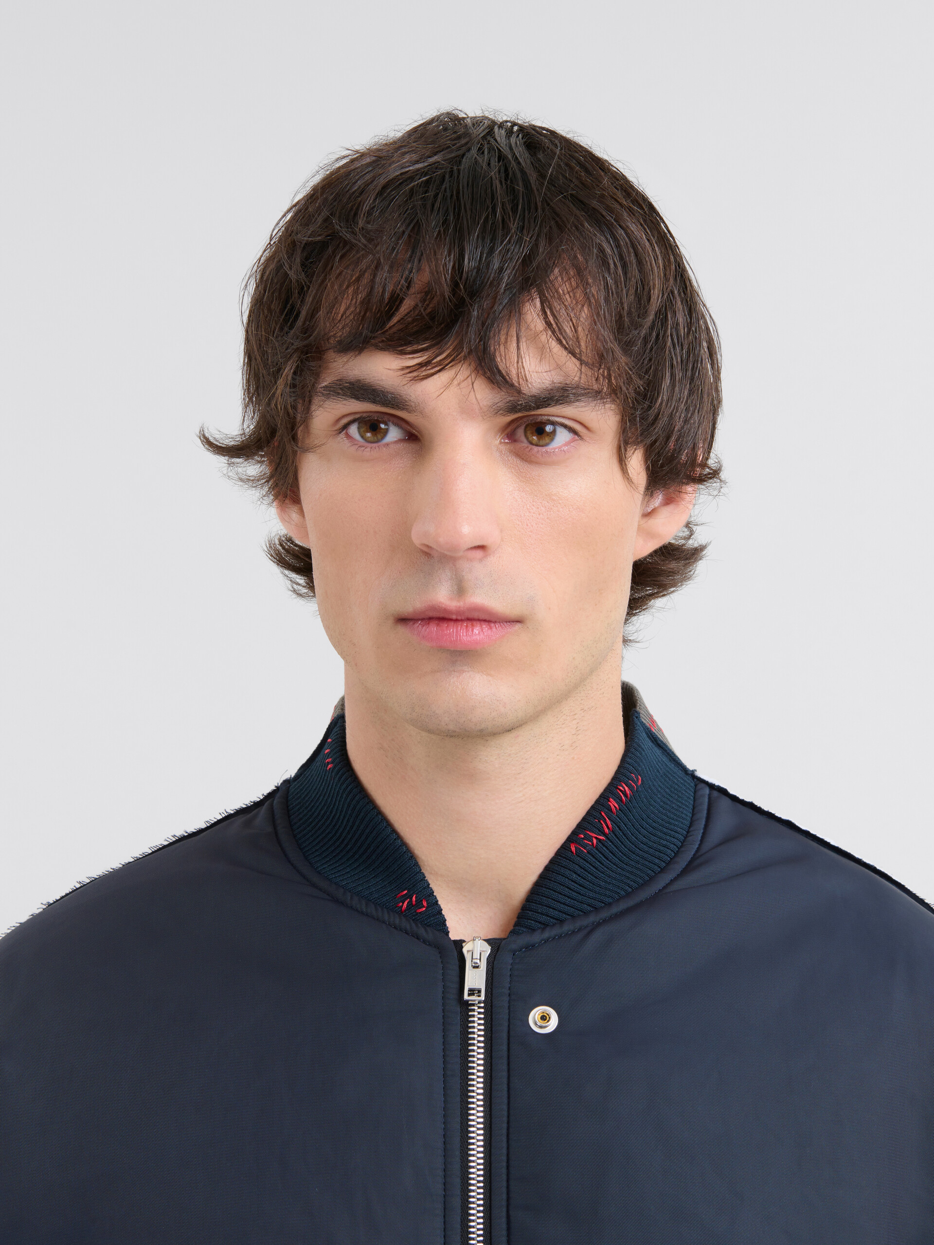 Deep blue twill bomber jacket with contrast back - Jackets - Image 4