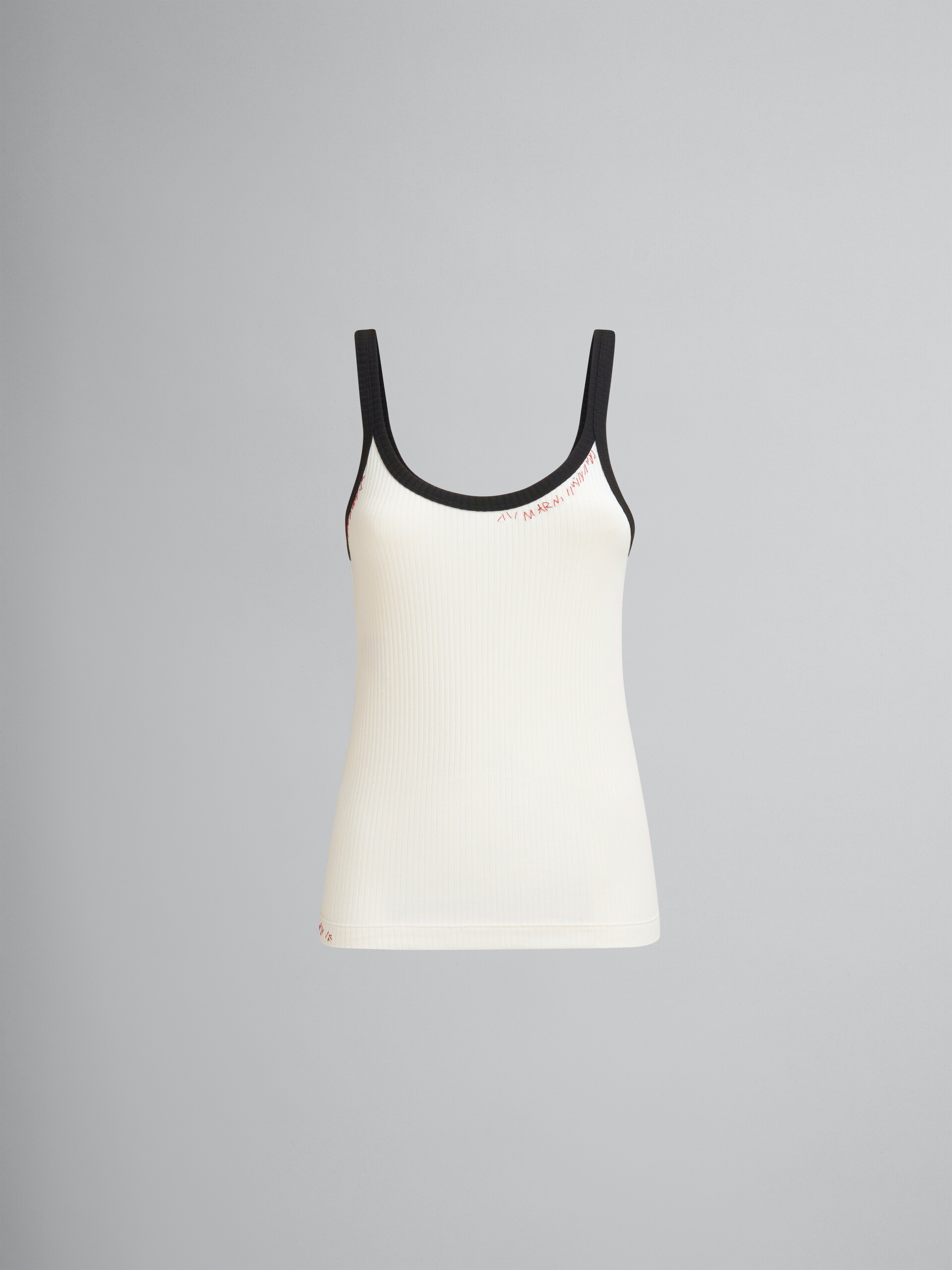 White ribbed cotton tank top with Marni mending - T-shirts - Image 1