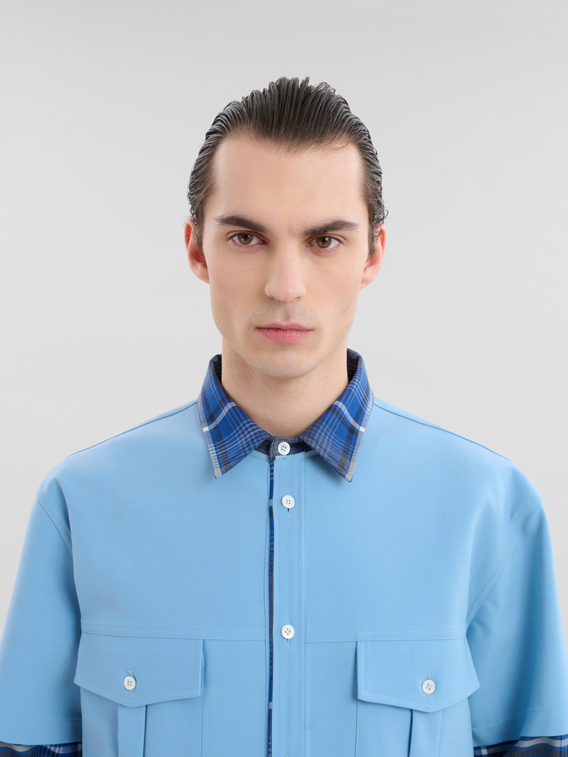 Blue checked wool multi-garment shirt - Shirts - Image 4