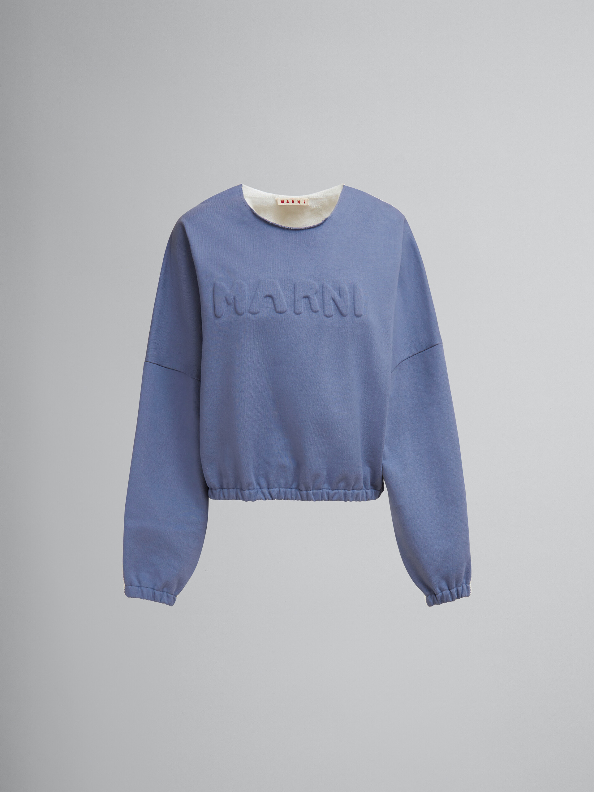 Blue organic cotton sweatshirt with padded logo - Pullovers - Image 1