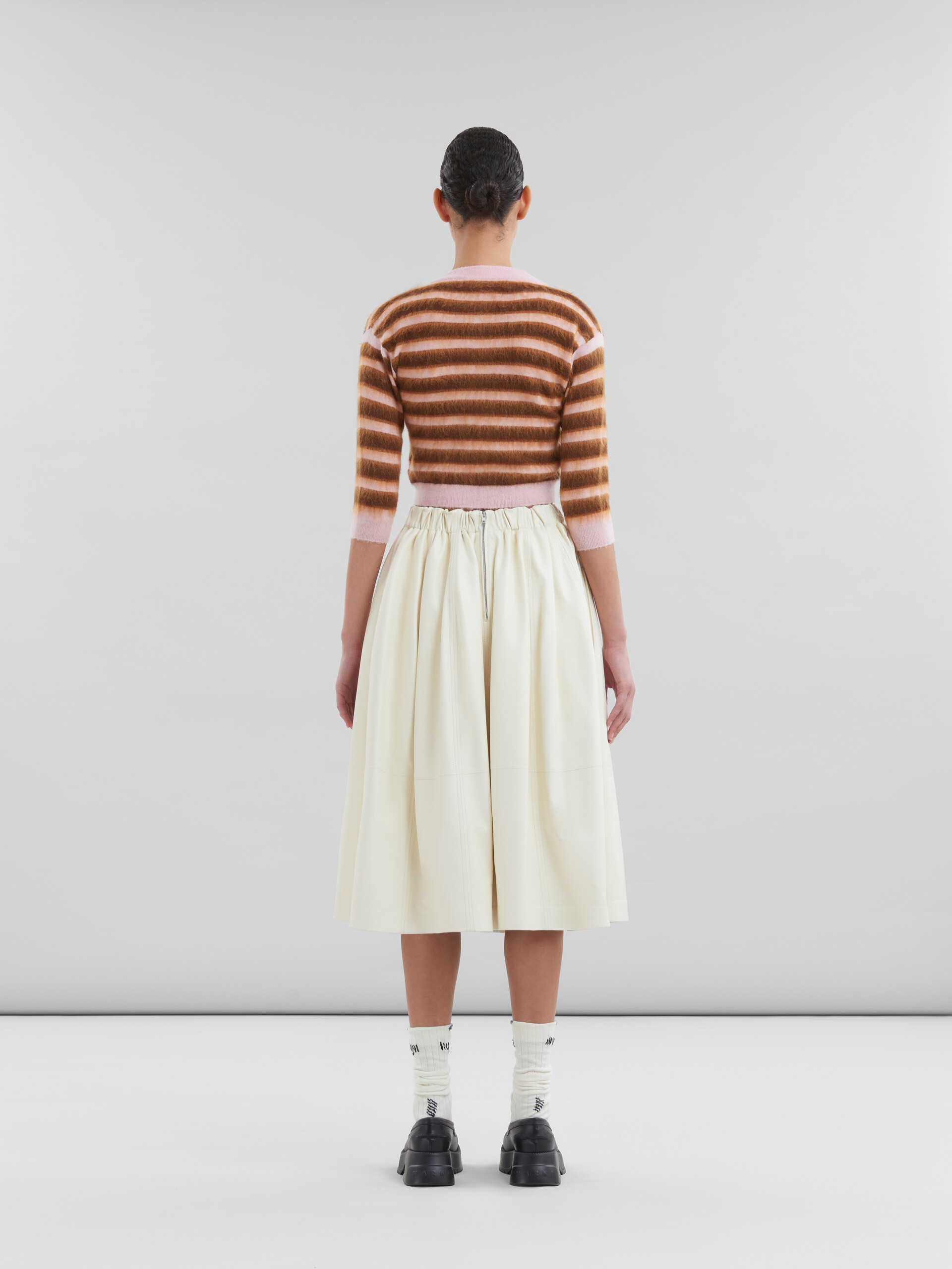 Cream nappa leather elasticated midi skirt - Skirts - Image 3