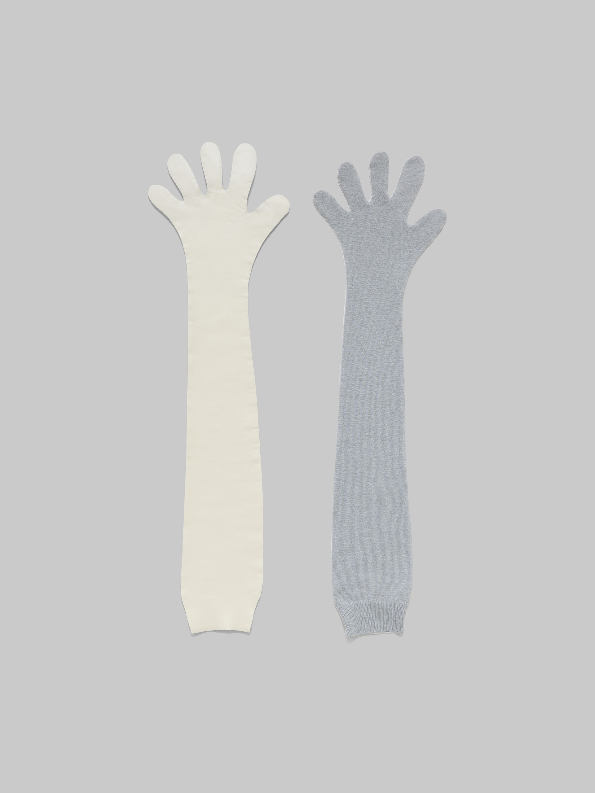 Gray and white wool and cashmere long gloves - Gloves - Image 1