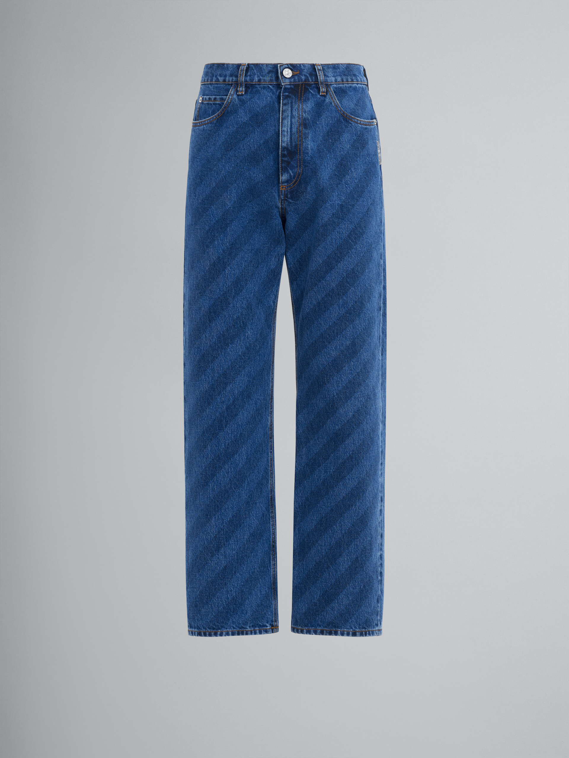 Wide leg blue jeans with diagonal stripe - Pants - Image 1