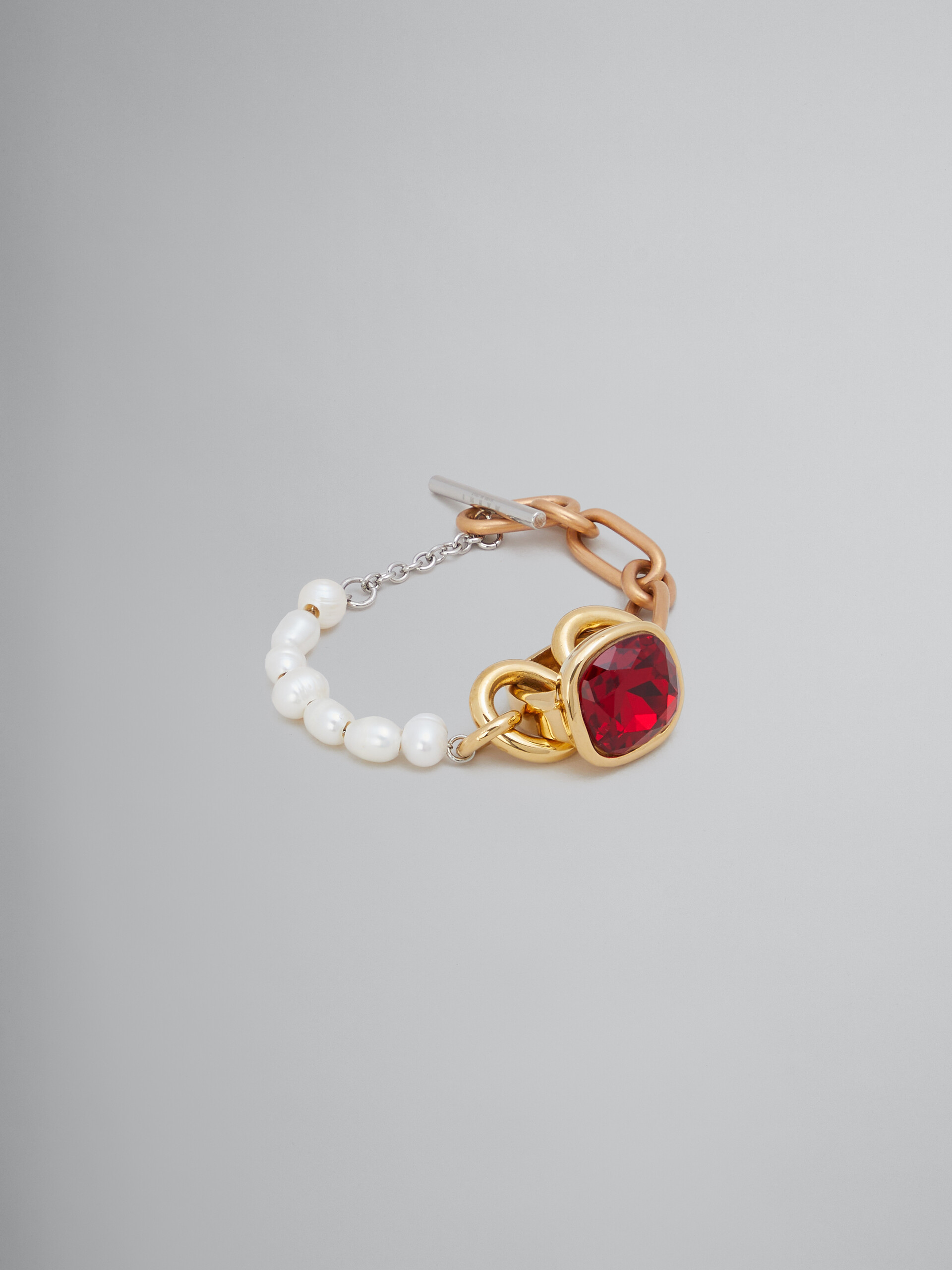 Bracciale a catena a maglie miste con perle e anello gioiello - Braccialetto - Image 1