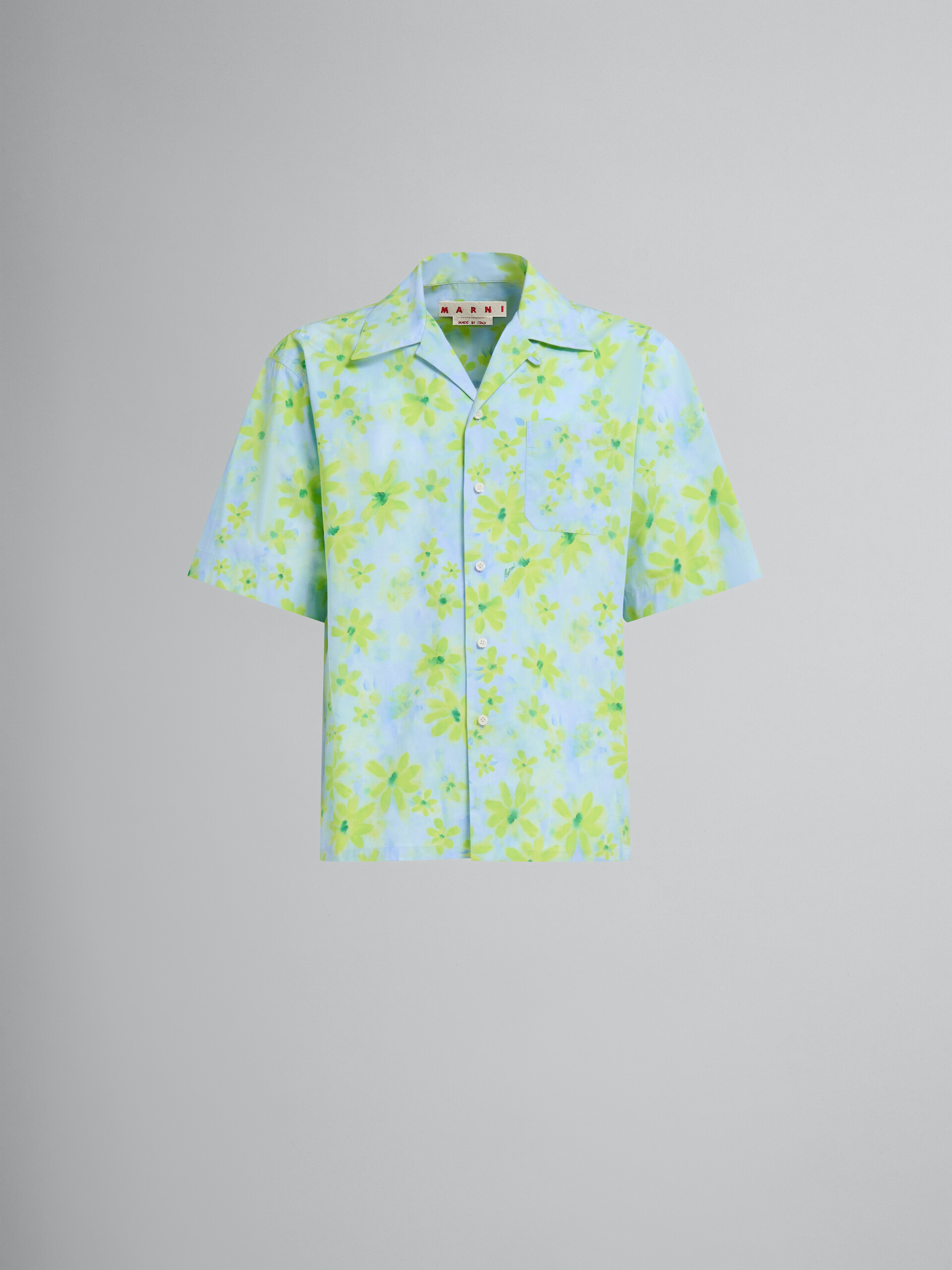 Camicia bowling in popeline verde chiaro con stampa Parade - Camicie - Image 1
