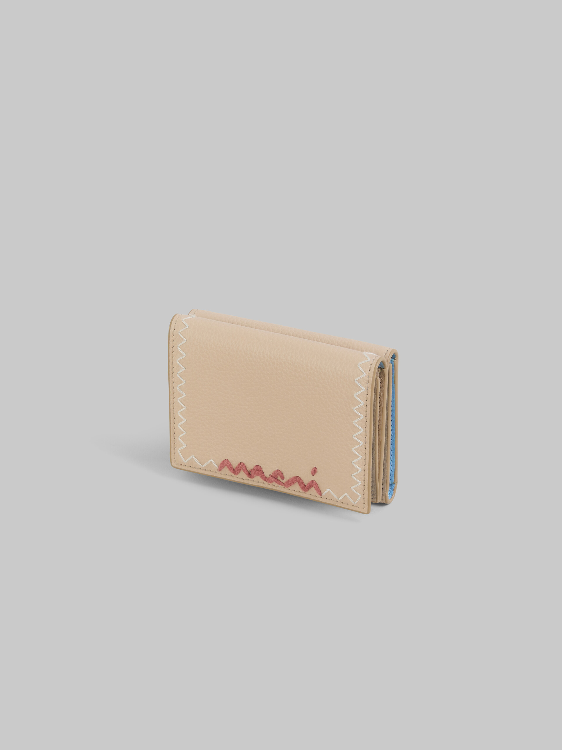 Light blue leather trifold wallet with Marni Mending embroidery - Wallets - Image 4