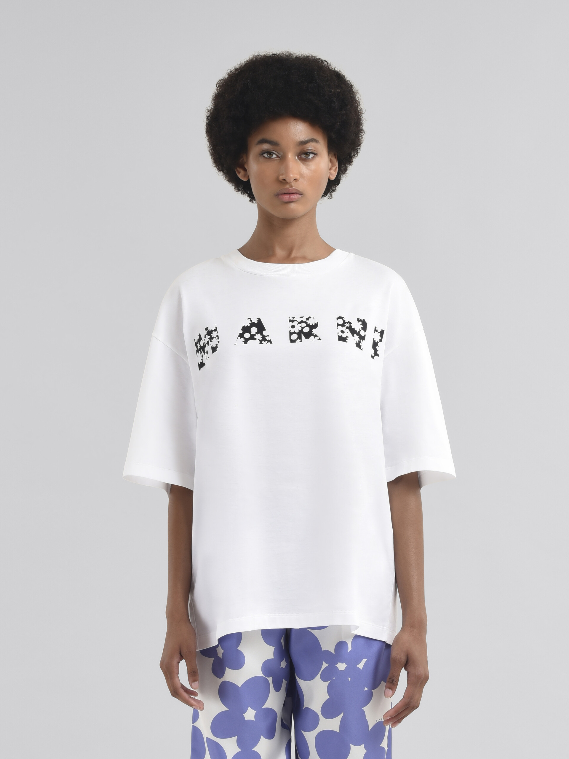 Indigo cotton T-shirt with Marni Pop Fields logo - T-shirts - Image 2