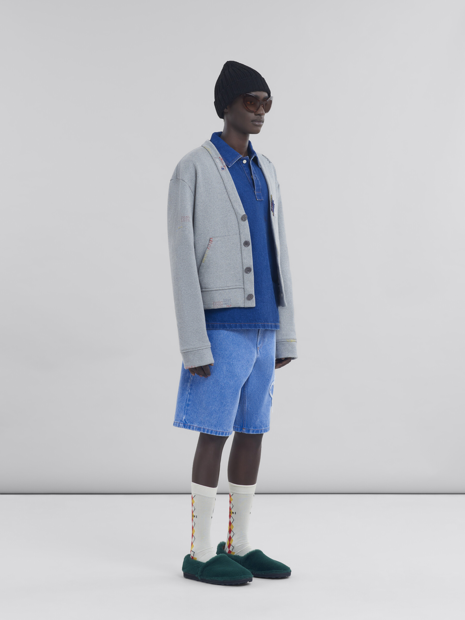 Blue oversize organic denim polo shirt with Marni Symbol - Shirts - Image 5