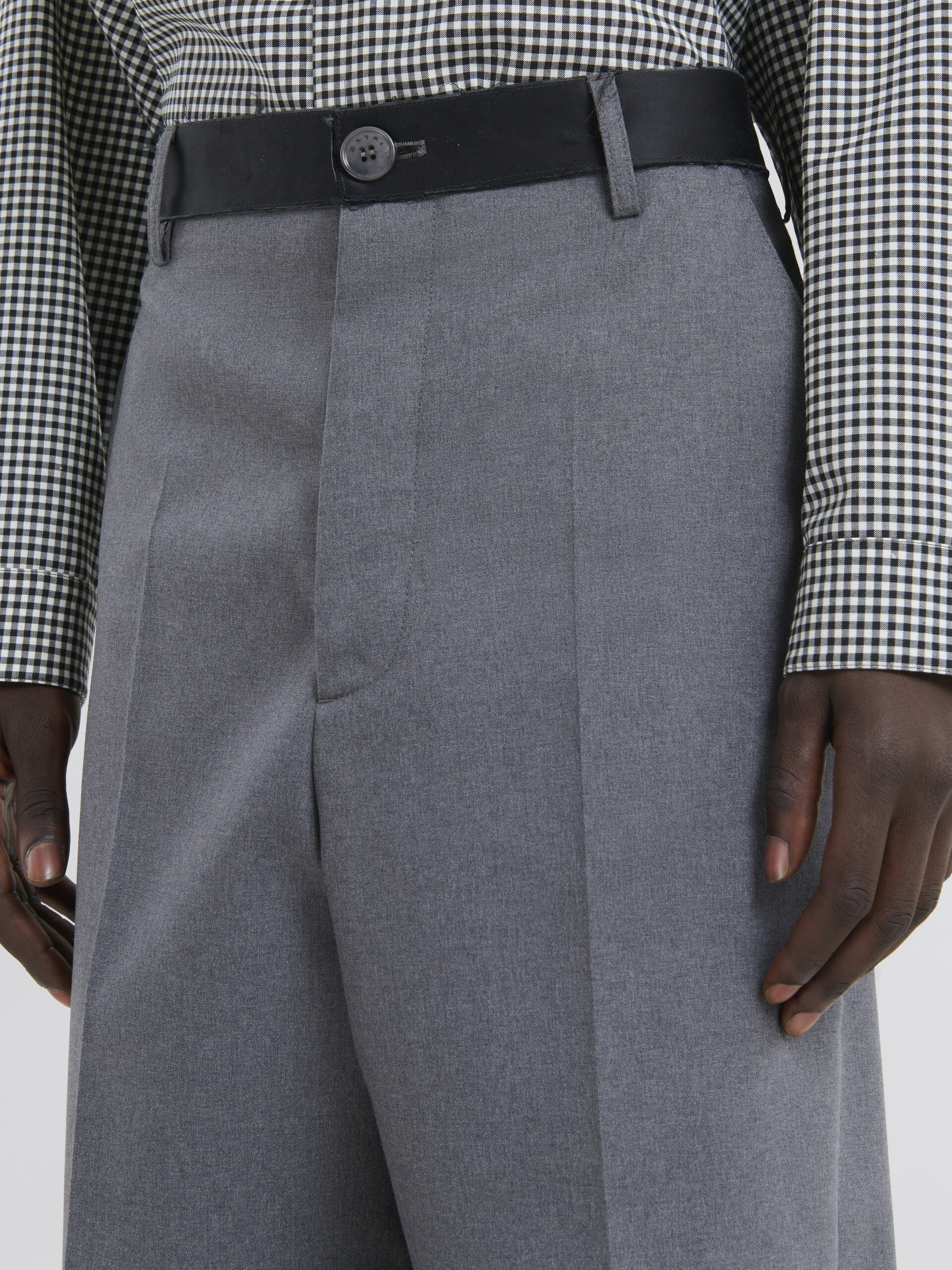 Grey tropical wool trousers with contrasting waistband - Pants - Image 4