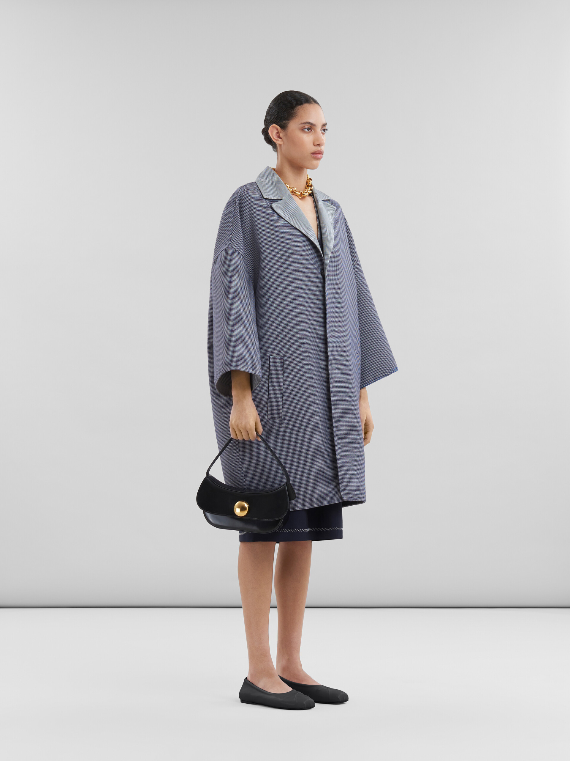 Blue houndstooth-check wool reversible coat - Coats - Image 6