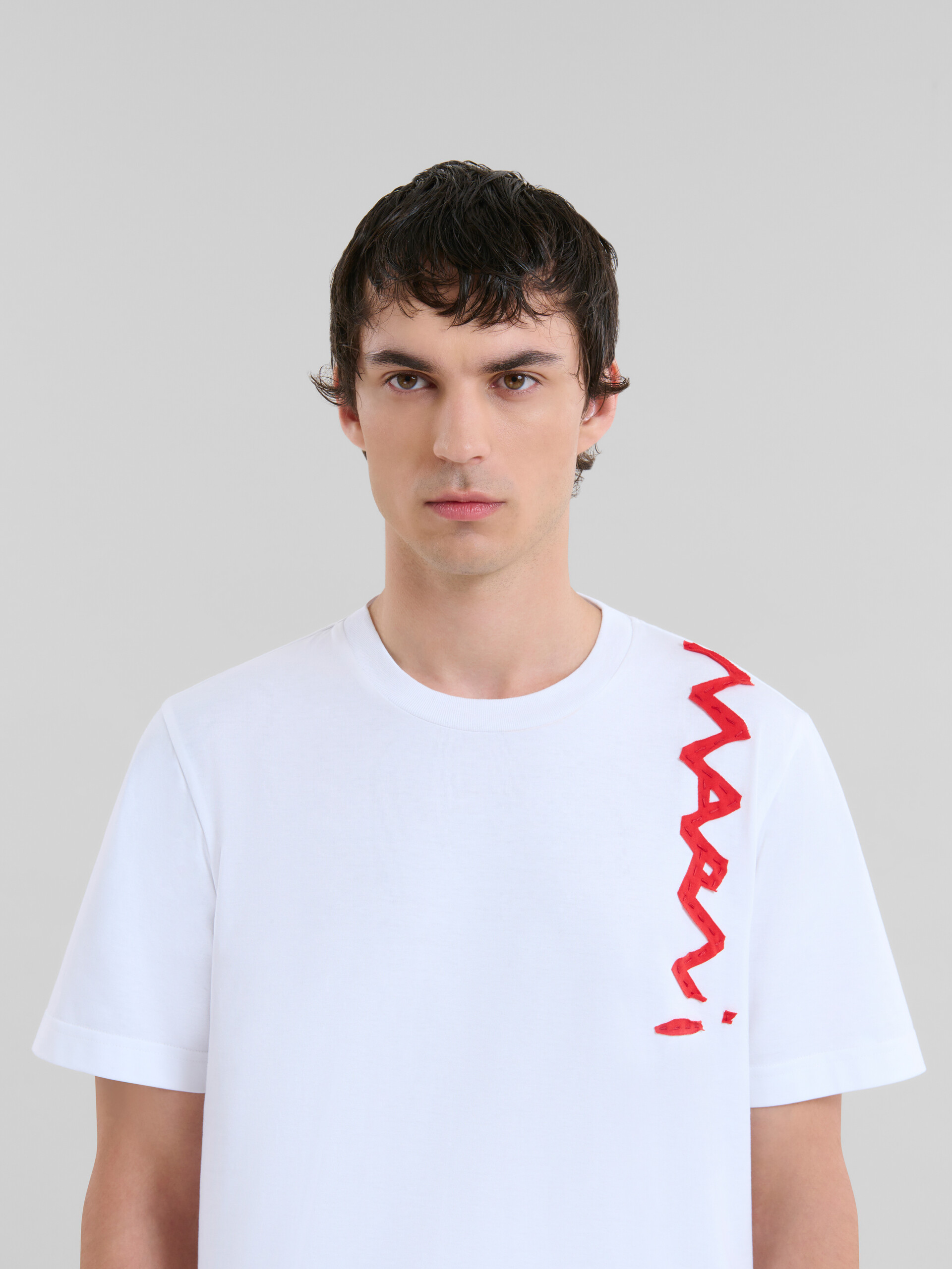 Light blue organic cotton T-shirt with Marni Mending logo - Shirts - Image 4