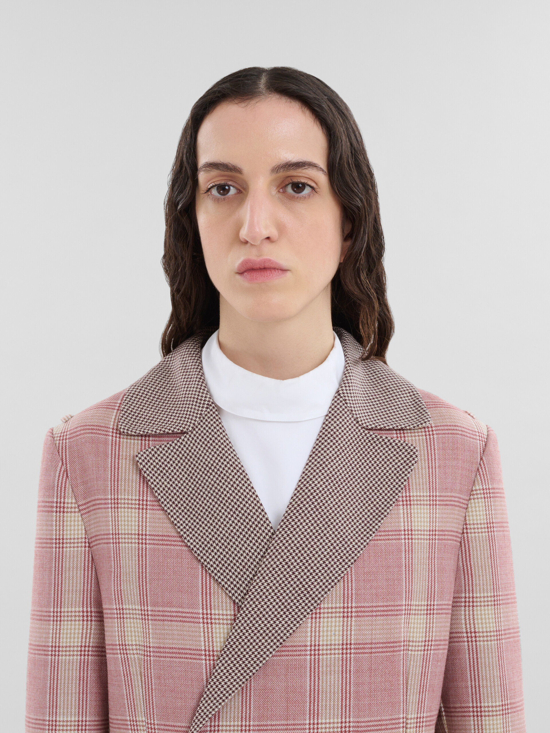 Red checked wool coat with contrast lapels - Coats - Image 4